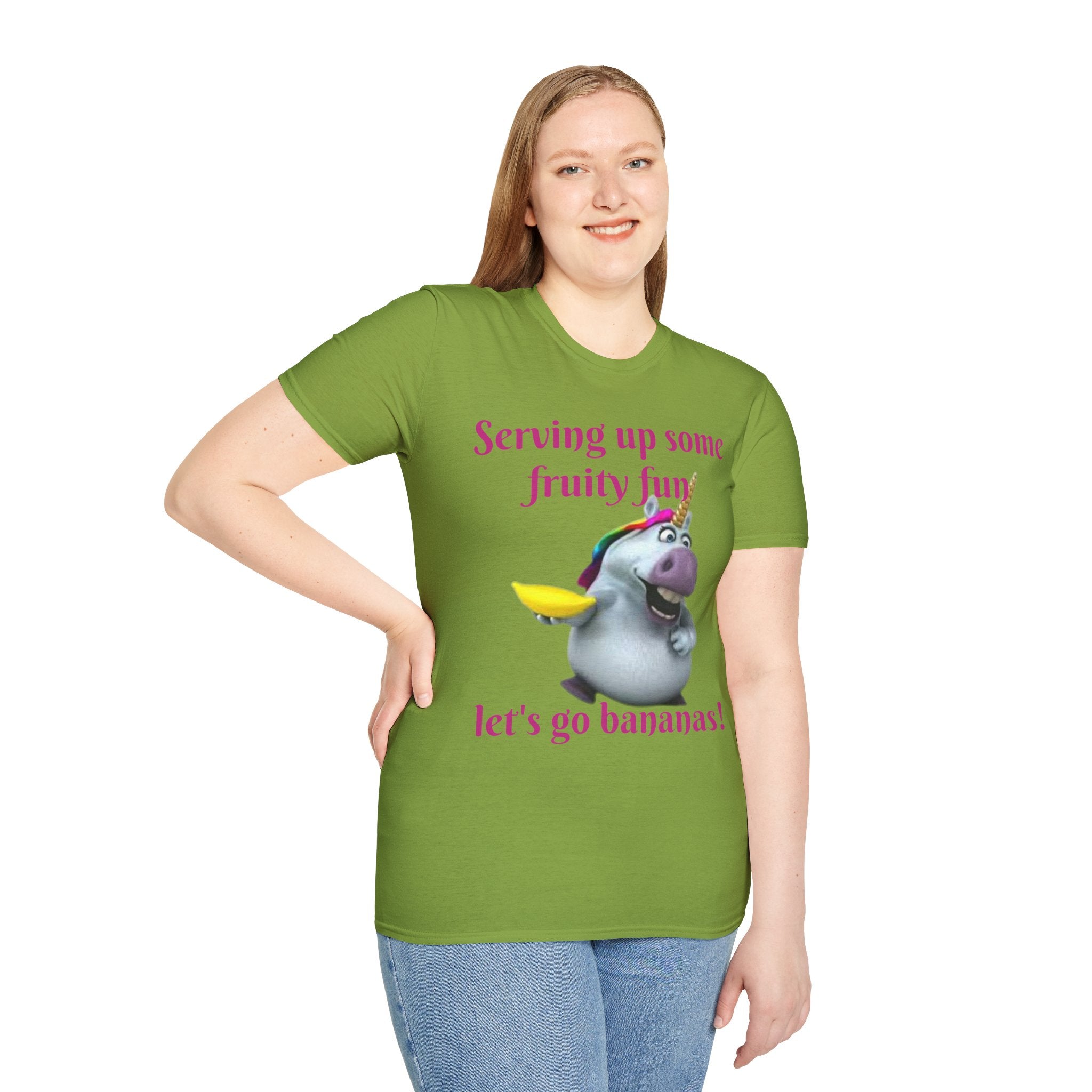 Serving Up Some Fruity Fun Let's Go Bananas Unicorn Unisex Softstyle T-Shirt