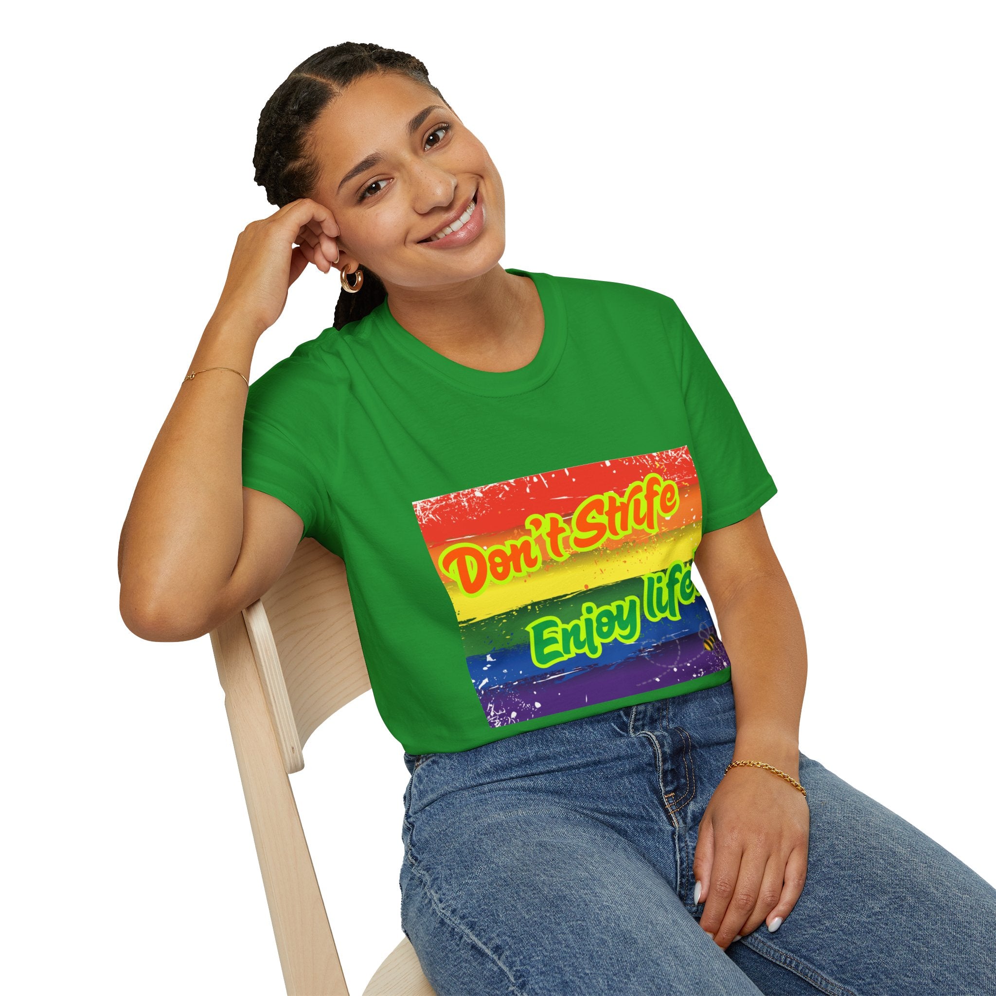 Don't Strife, Enjoy Life Rainbow Unisex Softstyle T-Shirt