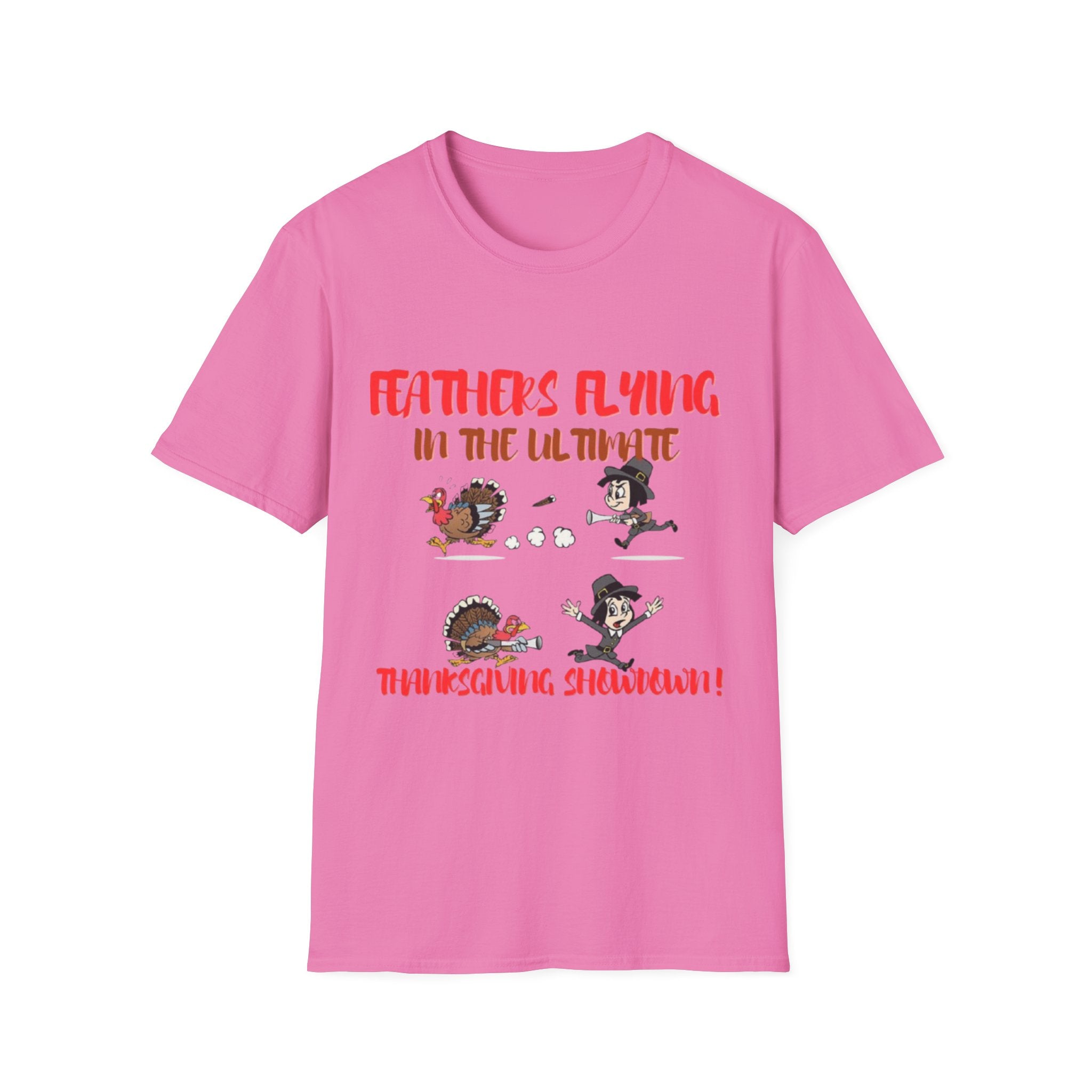 Feathers Flying In The Ultimate Thanksgiving Showdown Unisex Softstyle T-Shirt
