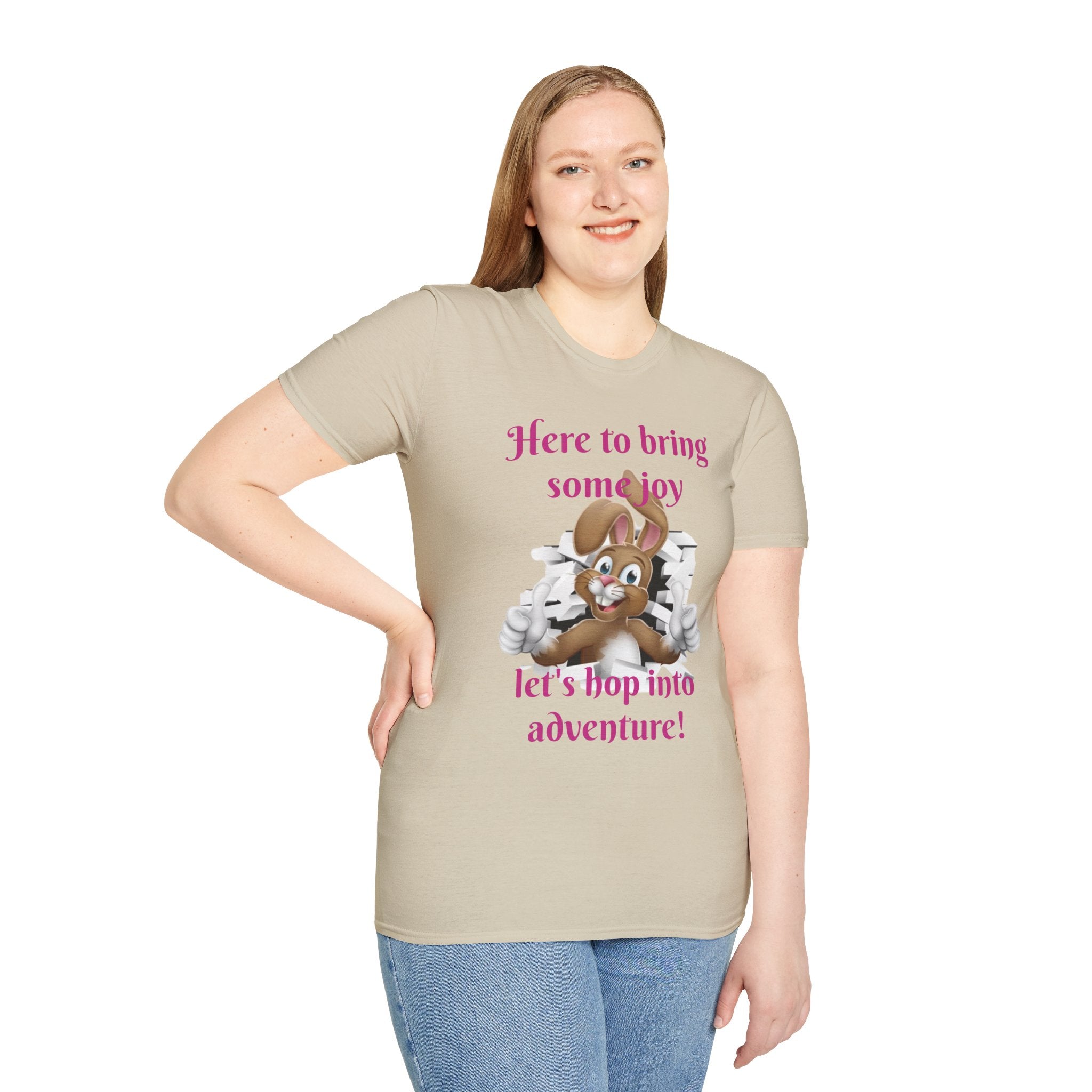 Here To Bring Some Joy Let's Hop Into Adventure Unisex Softstyle T-Shirt