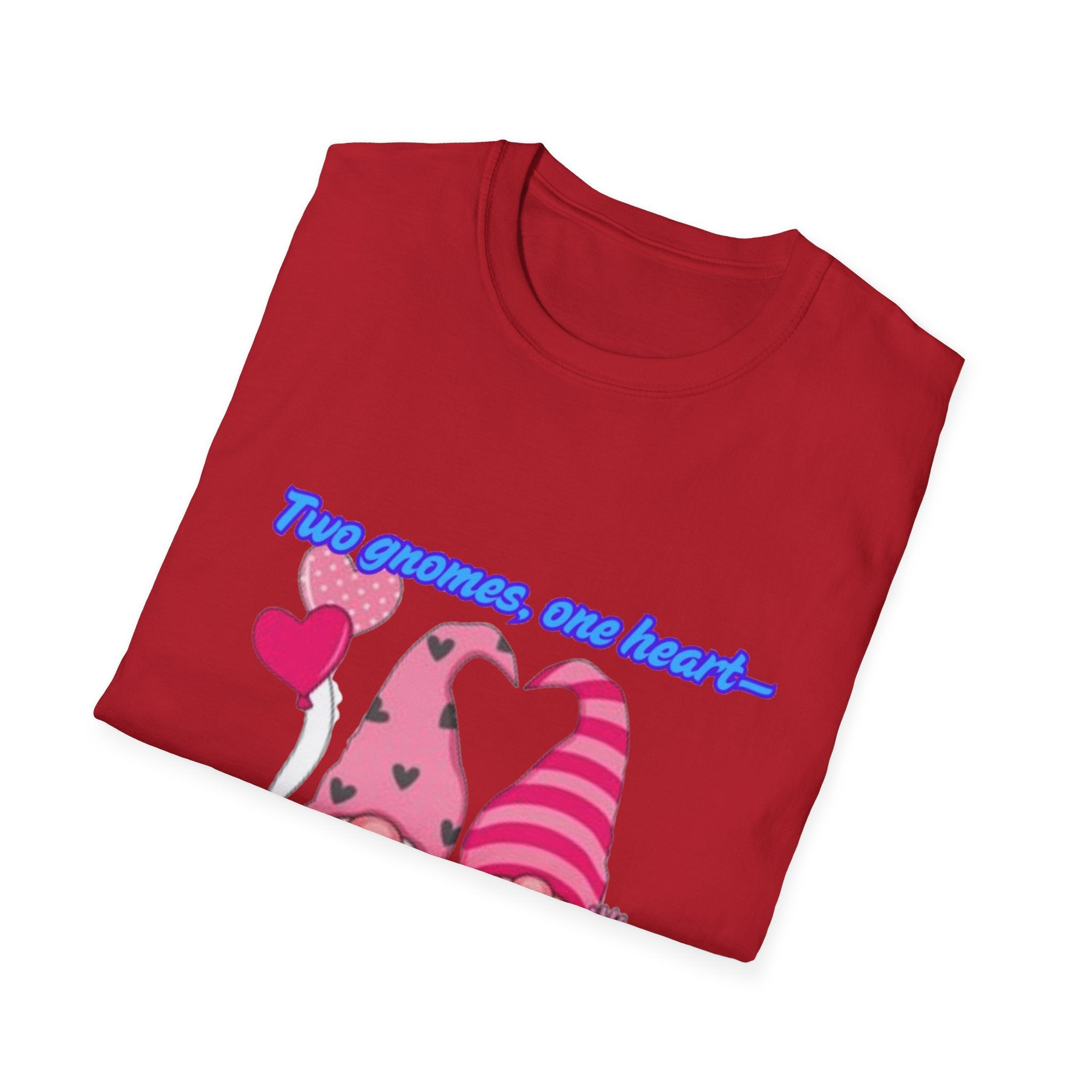 Two Gnomes, One Heart- Let's Make Love Grow Wild Unisex Softstyle T-Shirt