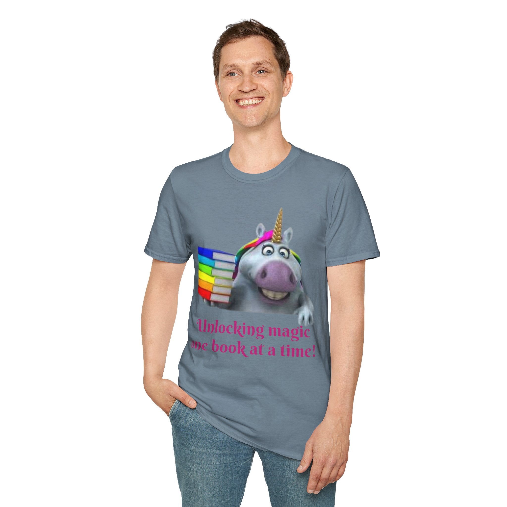 Unlocking Magic, One Book At A Time! Unicorn Unisex Softstyle T-Shirt