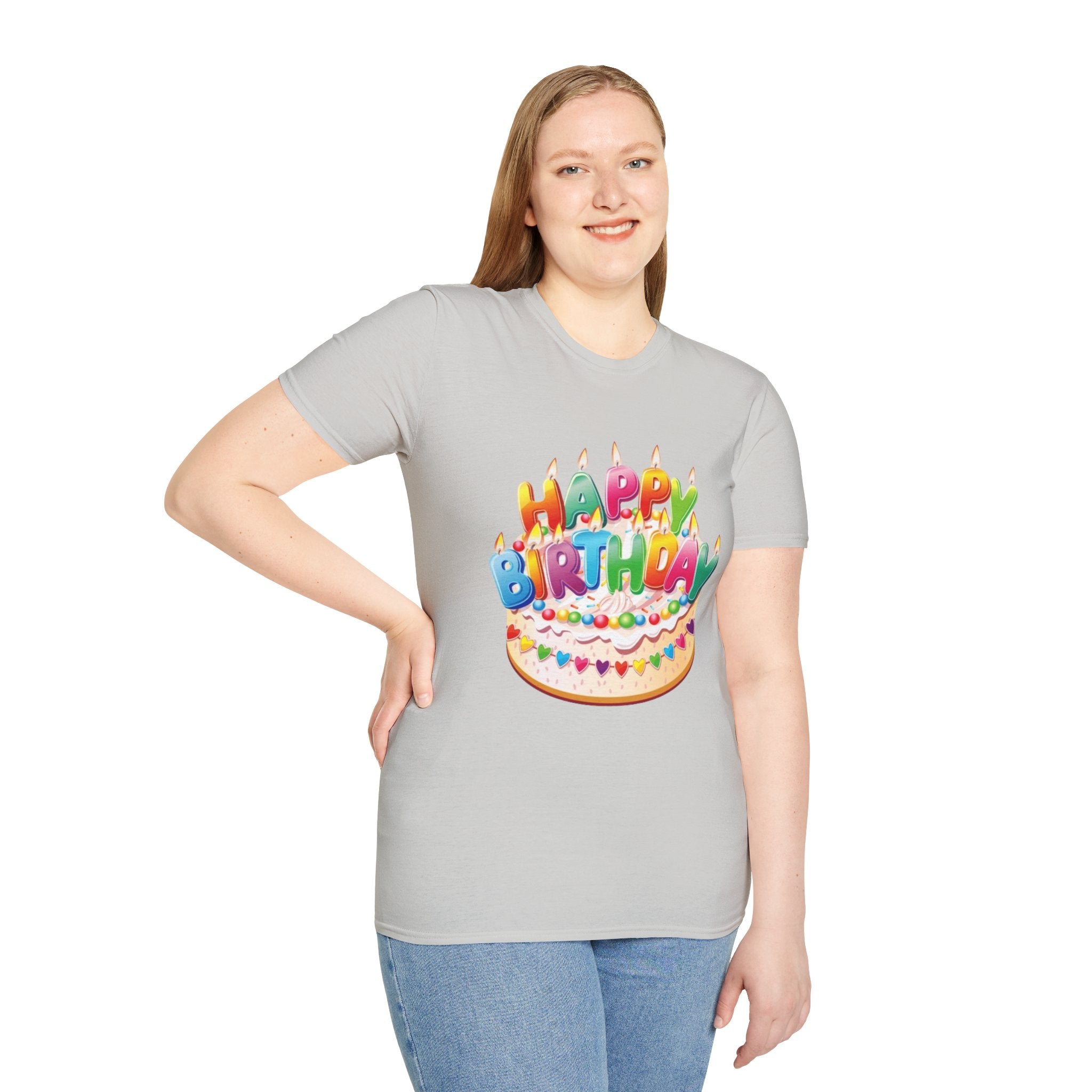 Happy Birthday Cake Unisex Softstyle T-Shirt-Personalize It!
