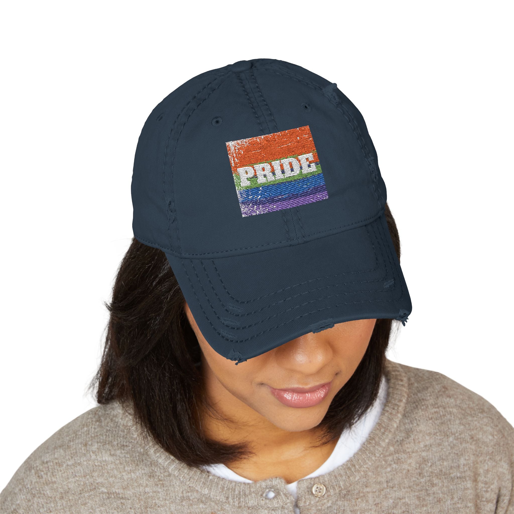 Pride Rainbow Embroidered Distressed Dad Hat