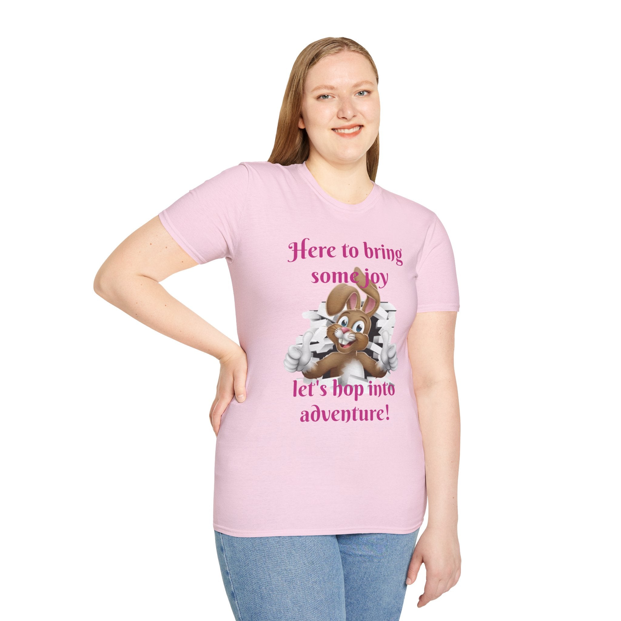 Here To Bring Some Joy Let's Hop Into Adventure Unisex Softstyle T-Shirt