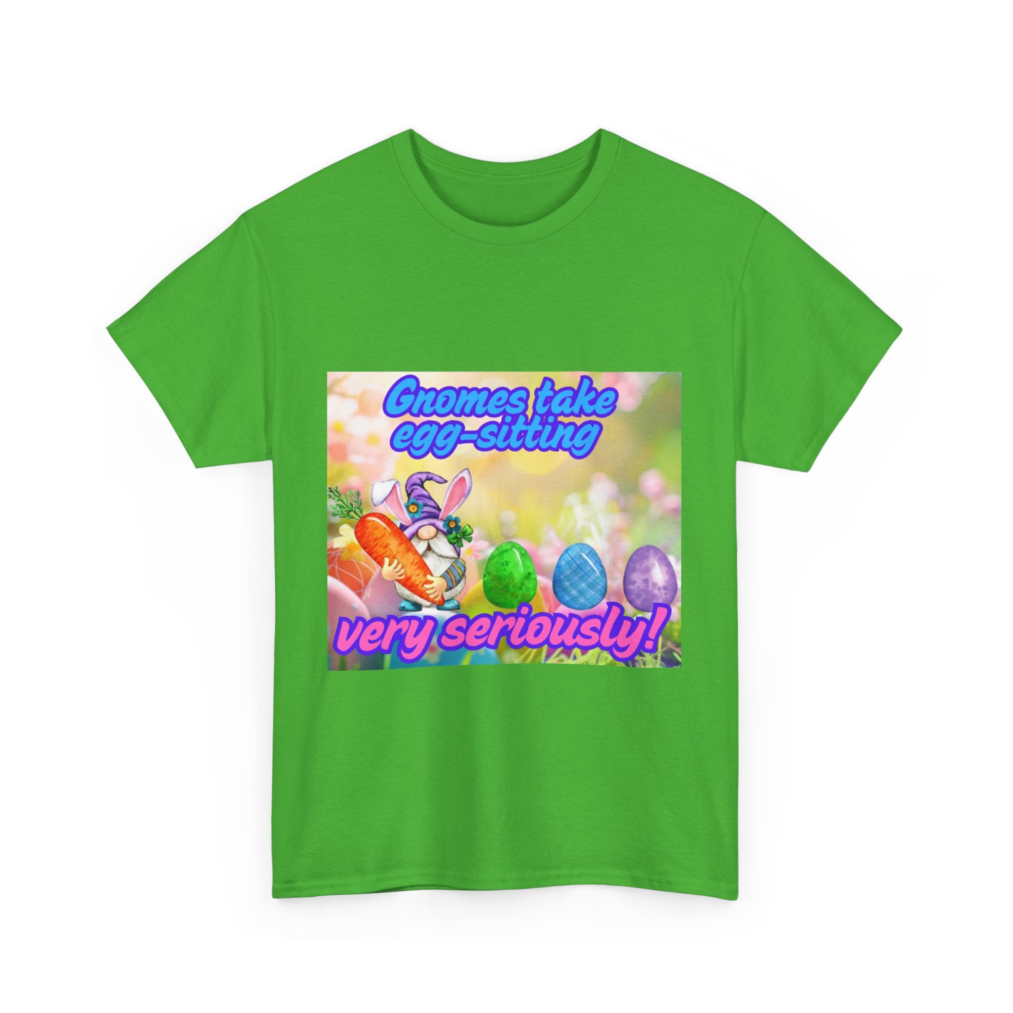 Gnomes Take Egg-Sitting Very Seriously Unisex Heavy Cotton T-Shirt