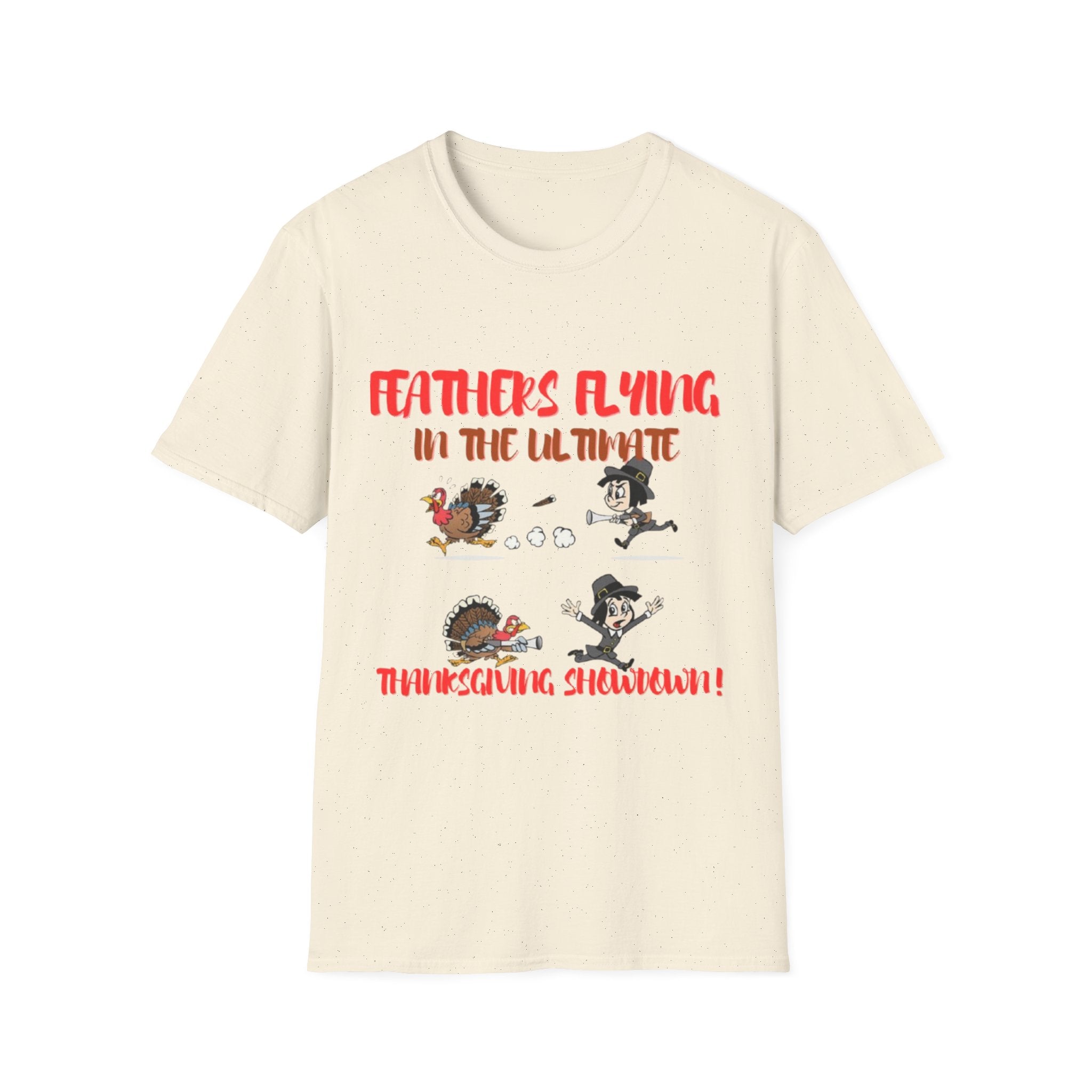 Feathers Flying In The Ultimate Thanksgiving Showdown Unisex Softstyle T-Shirt