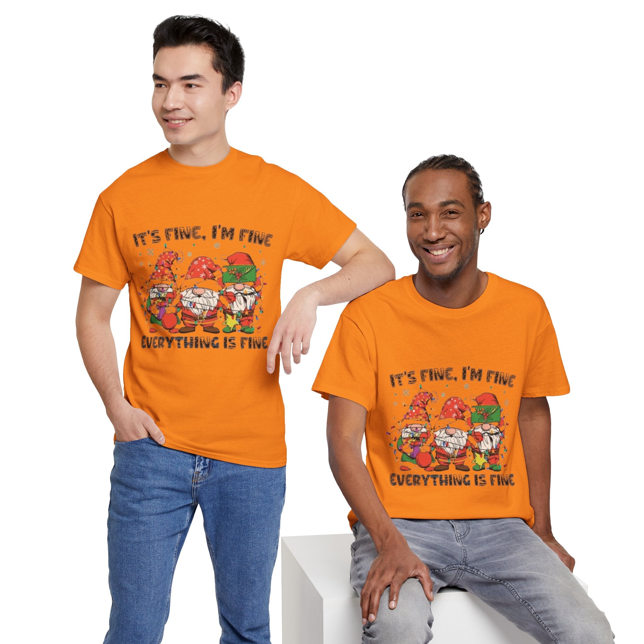 It's Fine, I'm Fine, Everything Is Fine Gnome Christmas Unisex Heavy Cotton T-Shirt