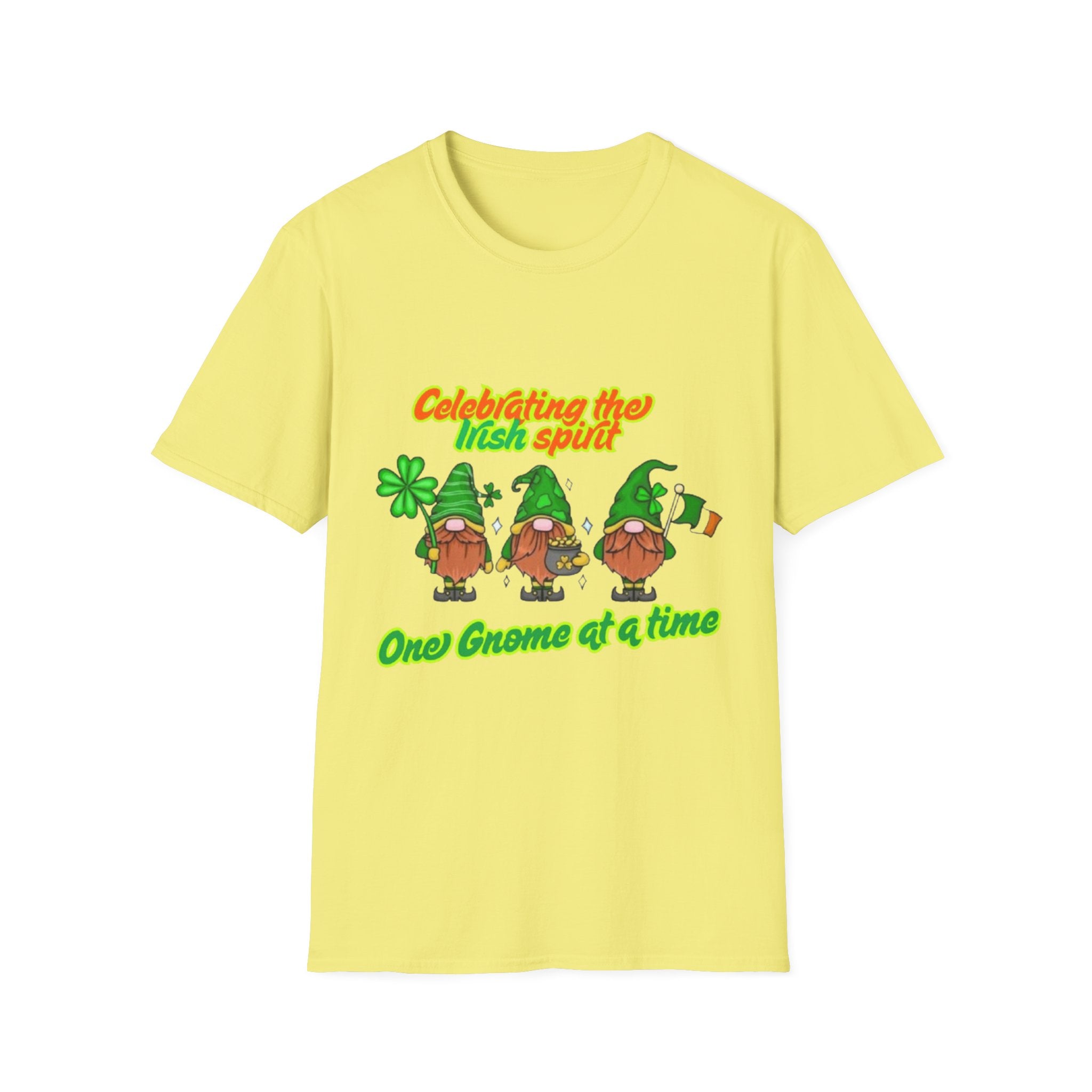 Celebrating the Irish Spirit One Gnome At A Time Unisex Softstyle T-Shirt
