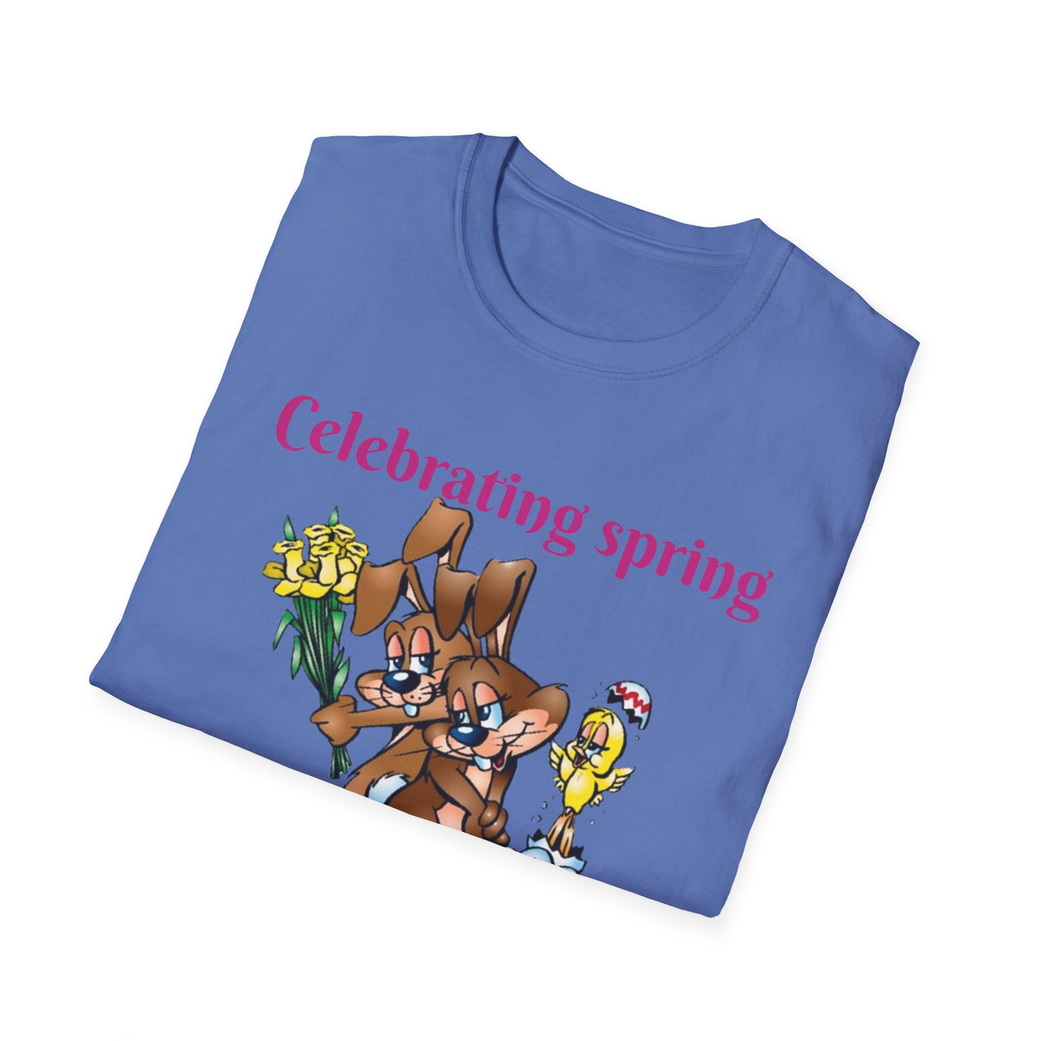 Celebrating Spring With Flowers And Friends Bunny Unisex Softstyle T-Shirt