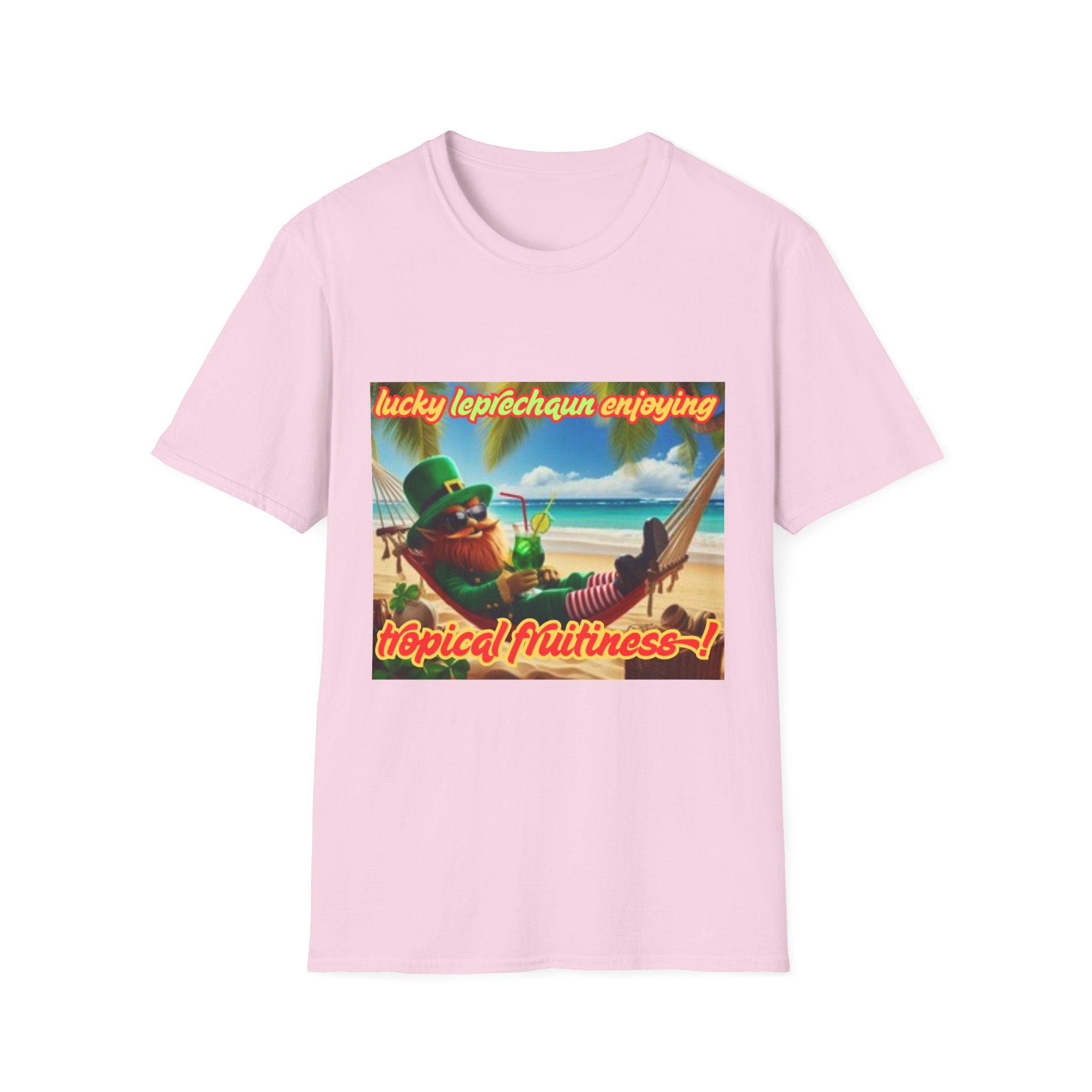 Lucky Leprechaun Enjoying Tropical Fruitiness! Unisex Softstyle T-Shirt