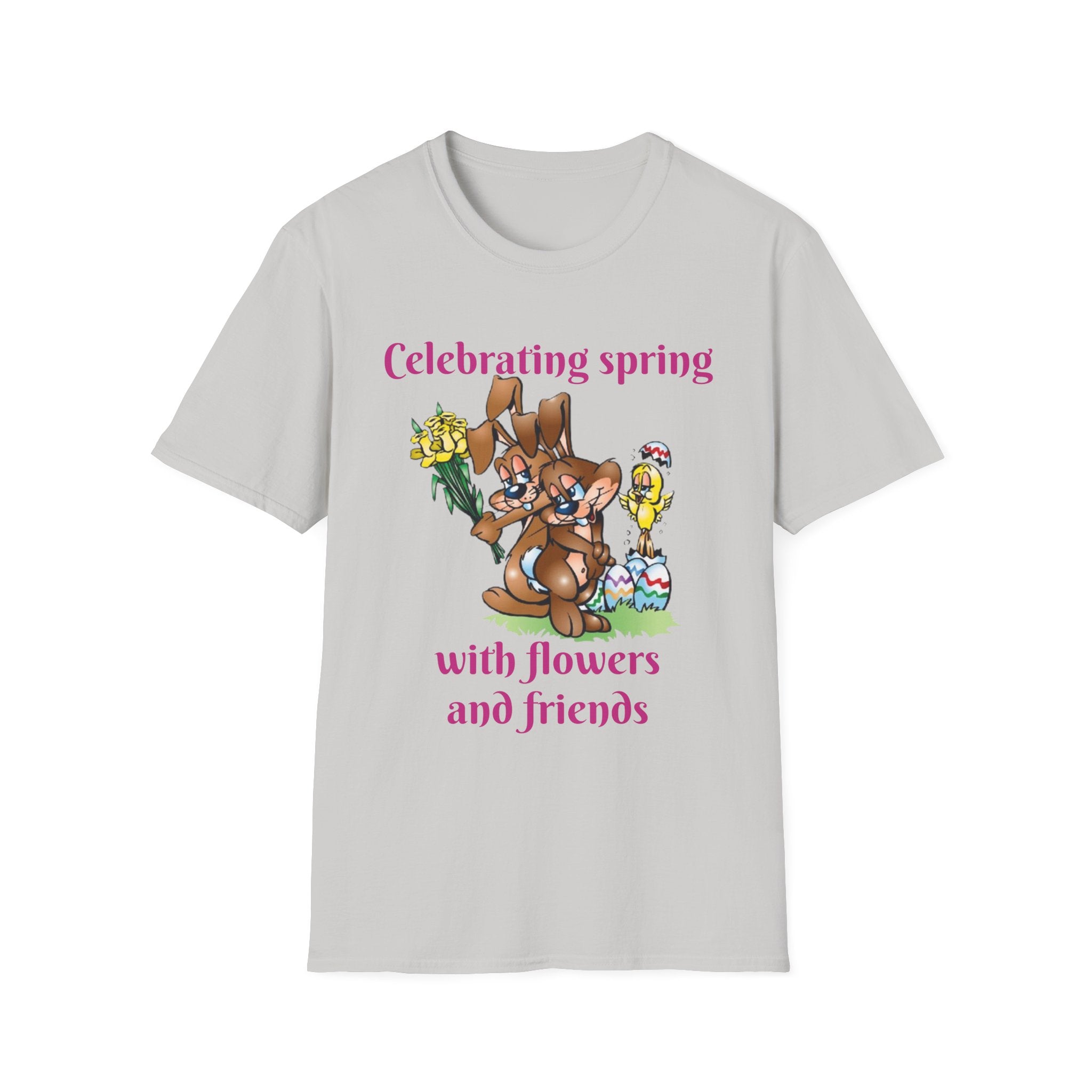Celebrating Spring With Flowers And Friends Bunny Unisex Softstyle T-Shirt