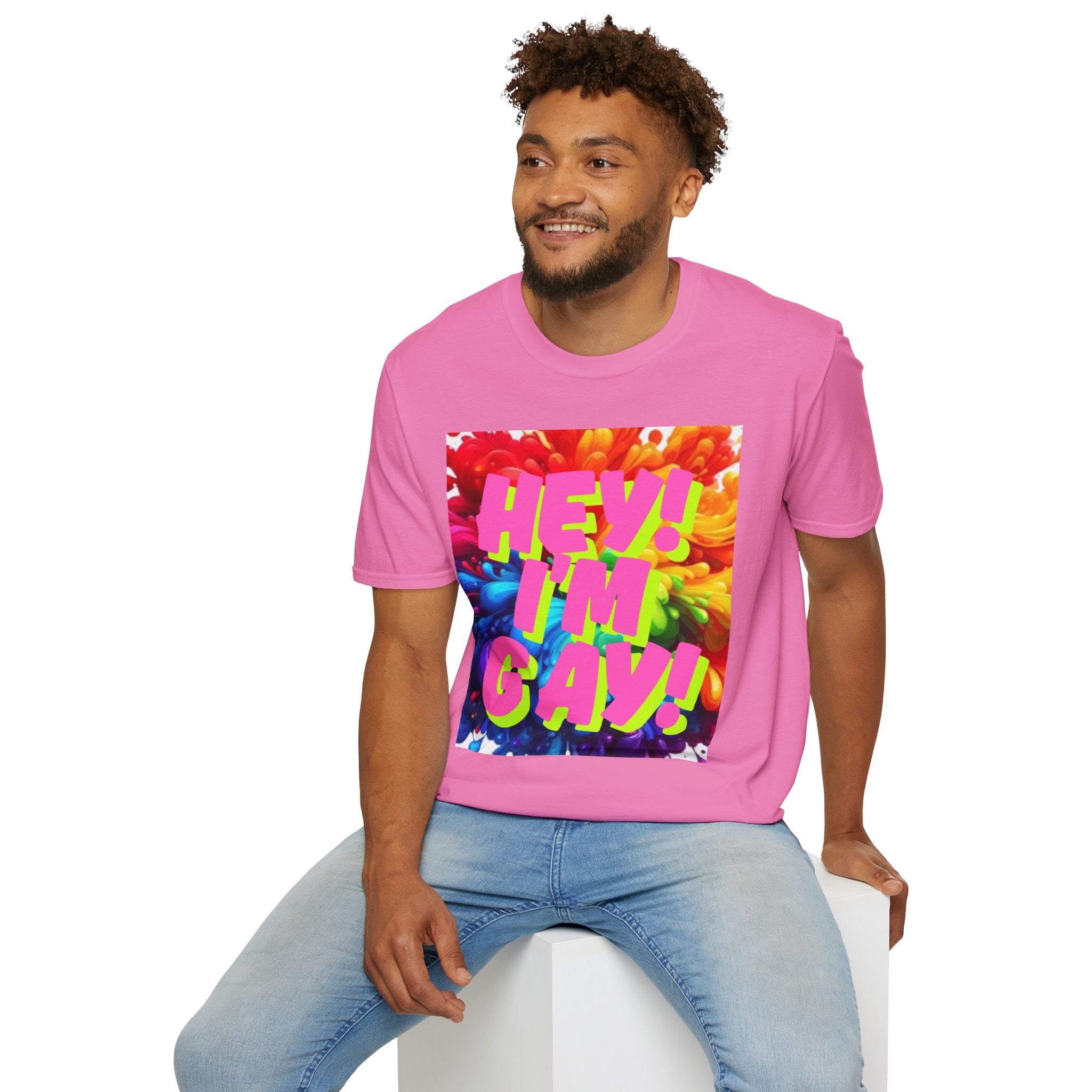 Hey I'm Gay! Heart Unisex Softstyle T-Shirt