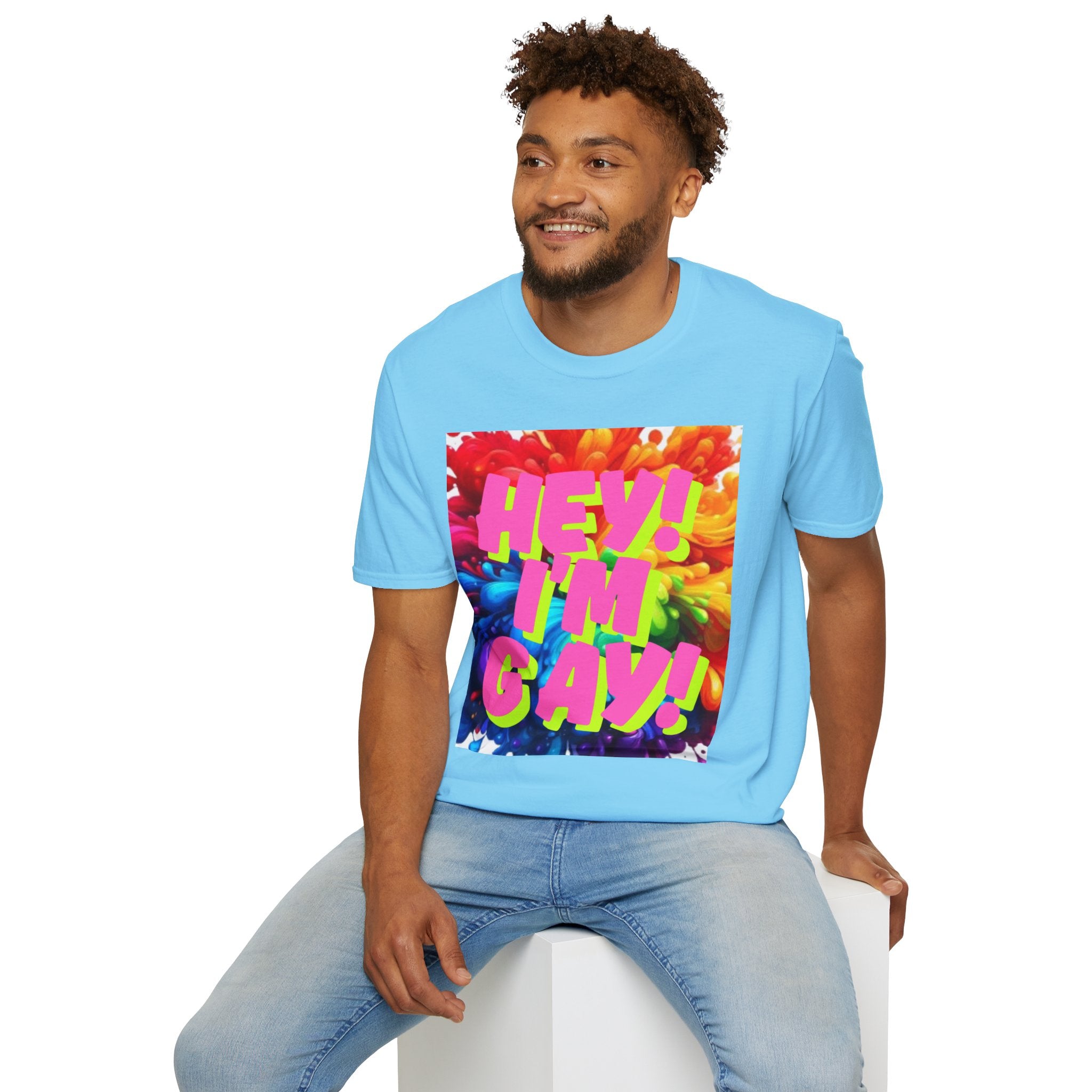 Hey I'm Gay! Heart Unisex Softstyle T-Shirt