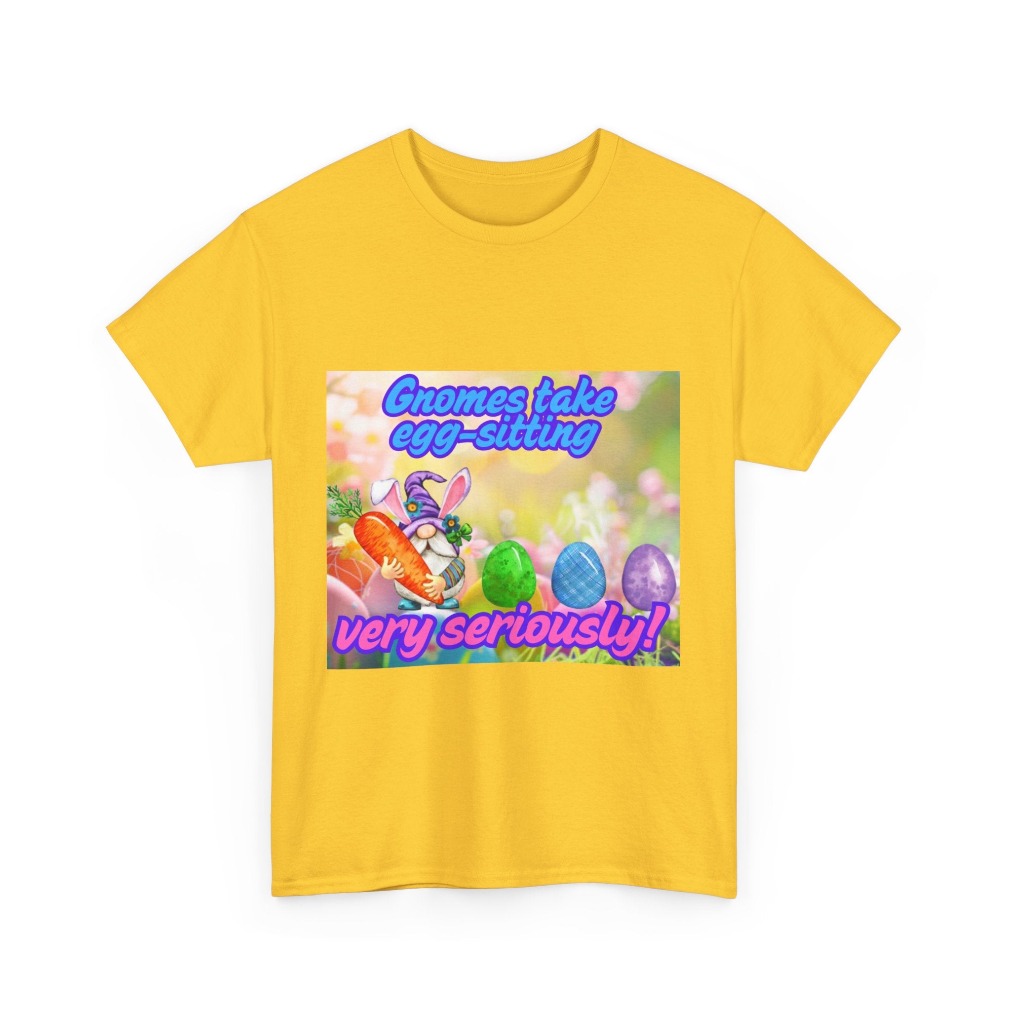 Gnomes Take Egg-Sitting Very Seriously Unisex Heavy Cotton T-Shirt