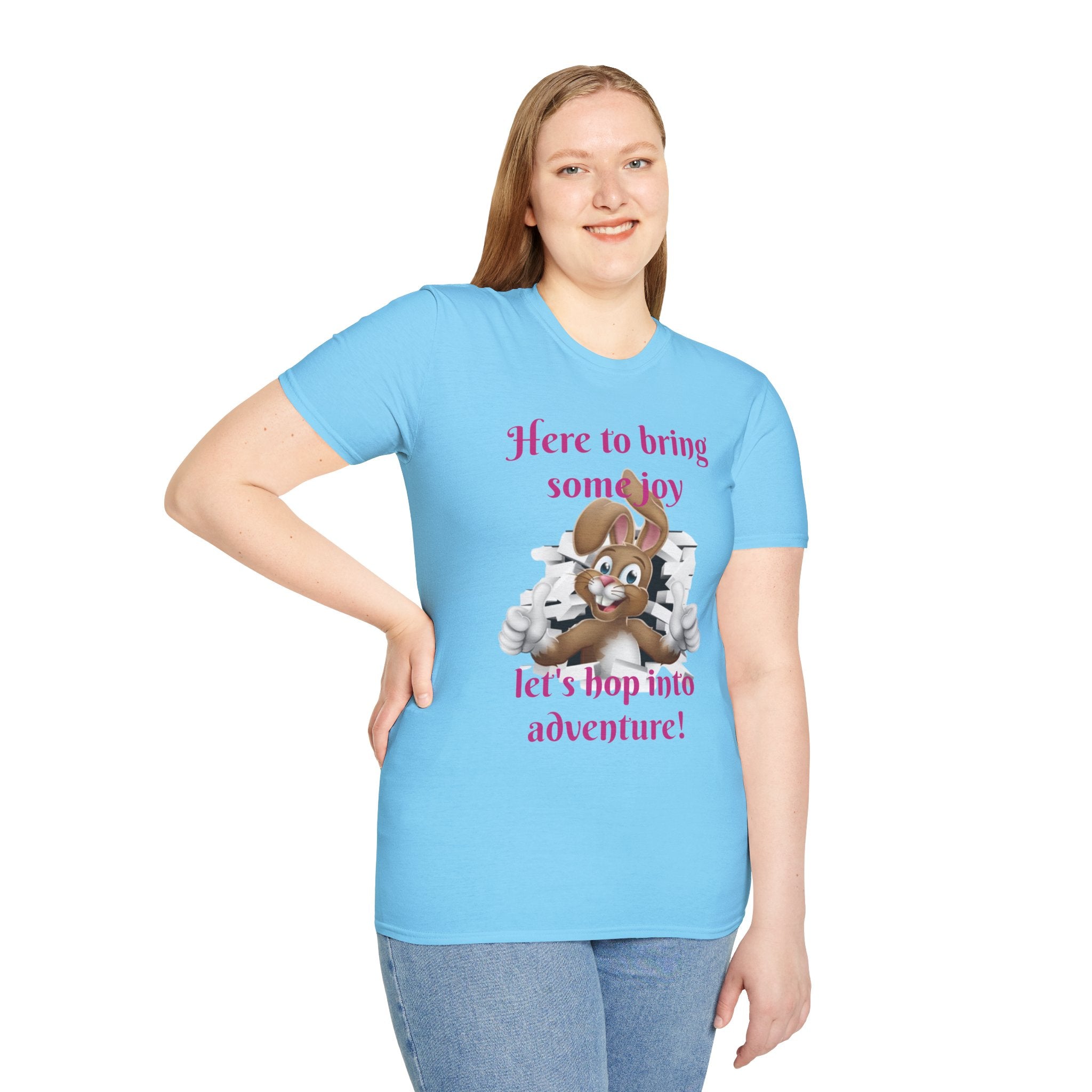 Here To Bring Some Joy Let's Hop Into Adventure Unisex Softstyle T-Shirt