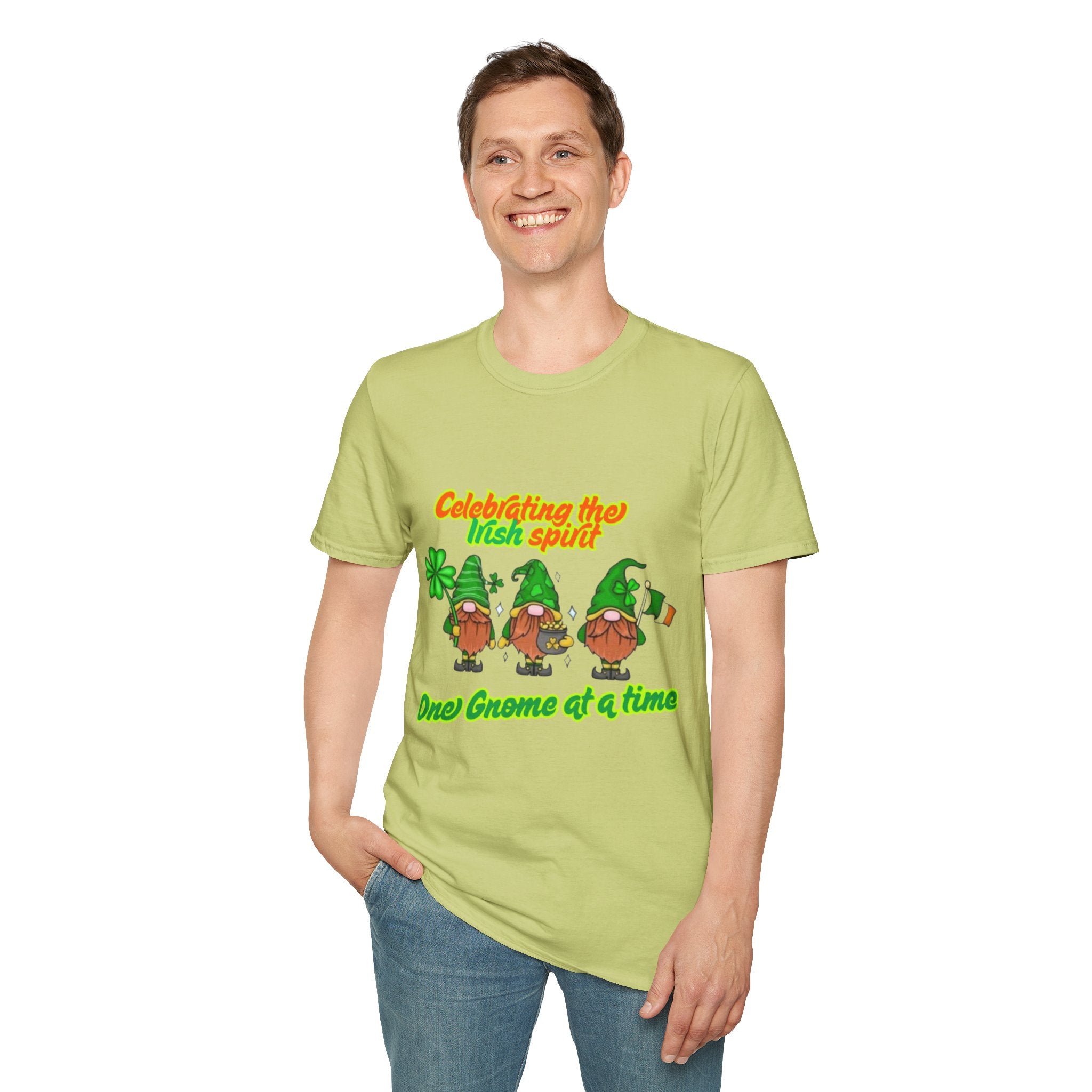 Celebrating the Irish Spirit One Gnome At A Time Unisex Softstyle T-Shirt