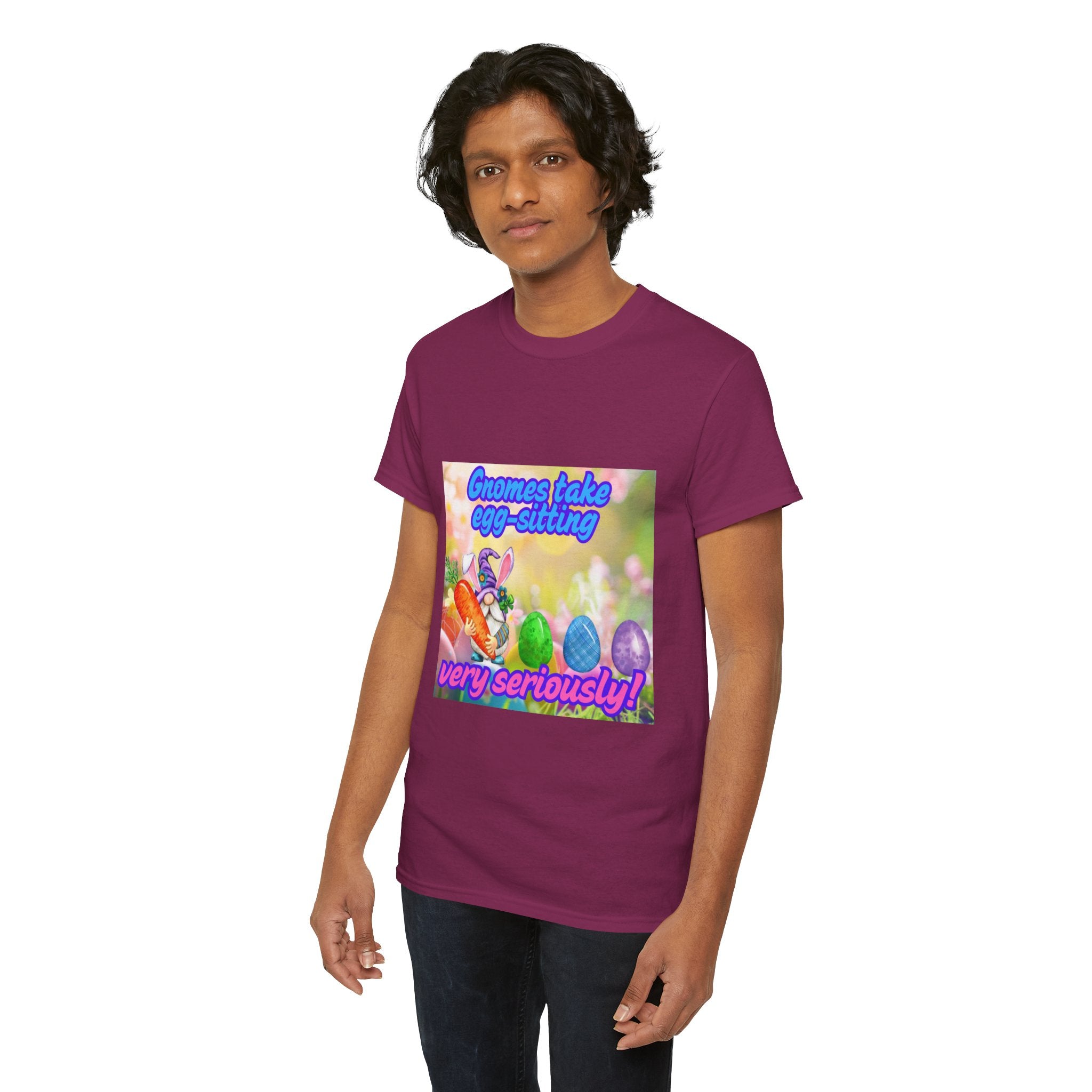 Gnomes Take Egg-Sitting Very Seriously Unisex Heavy Cotton T-Shirt