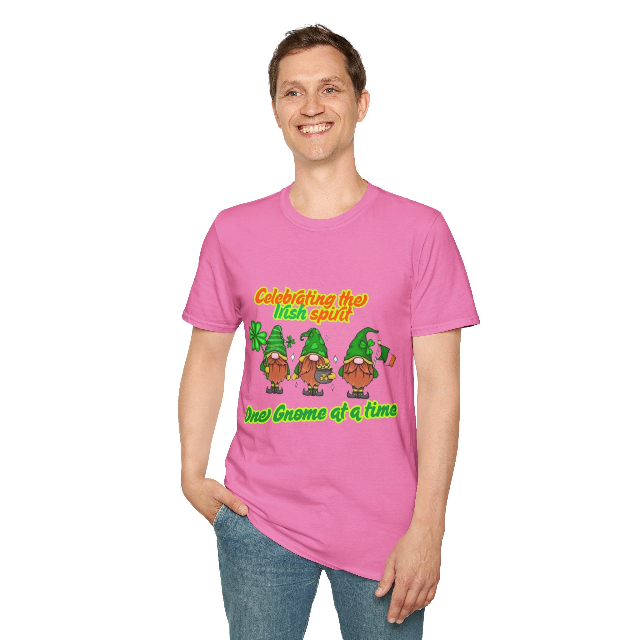 Celebrating the Irish Spirit One Gnome At A Time Unisex Softstyle T-Shirt