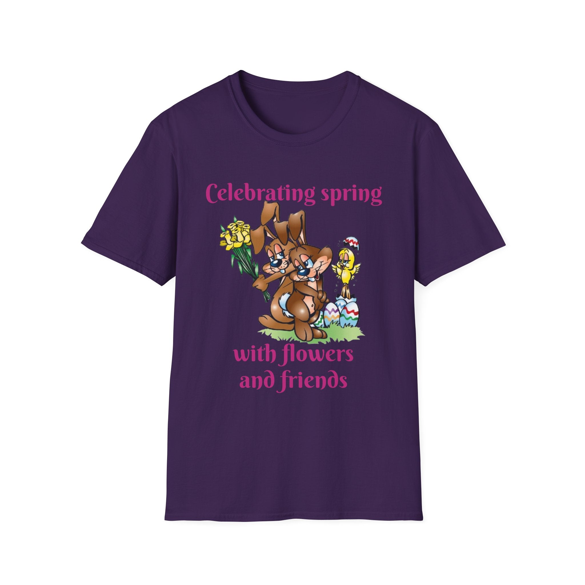 Celebrating Spring With Flowers And Friends Bunny Unisex Softstyle T-Shirt