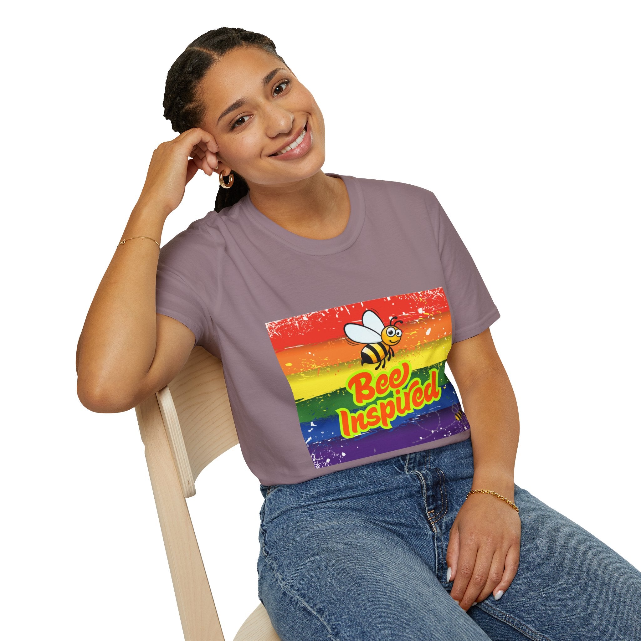 Bee Inspired Rainbow Unisex Softstyle T-Shirt