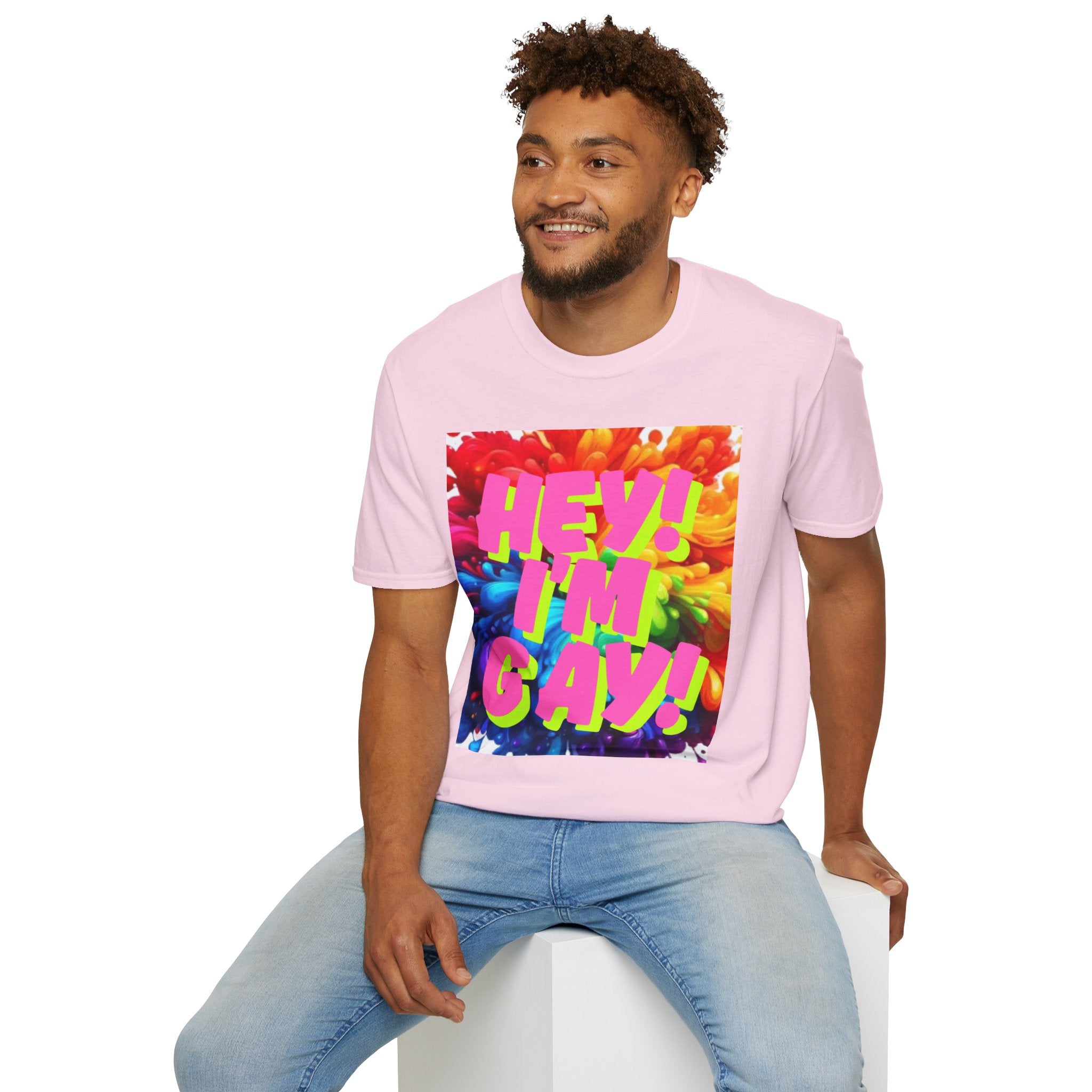 Hey I'm Gay! Heart Unisex Softstyle T-Shirt