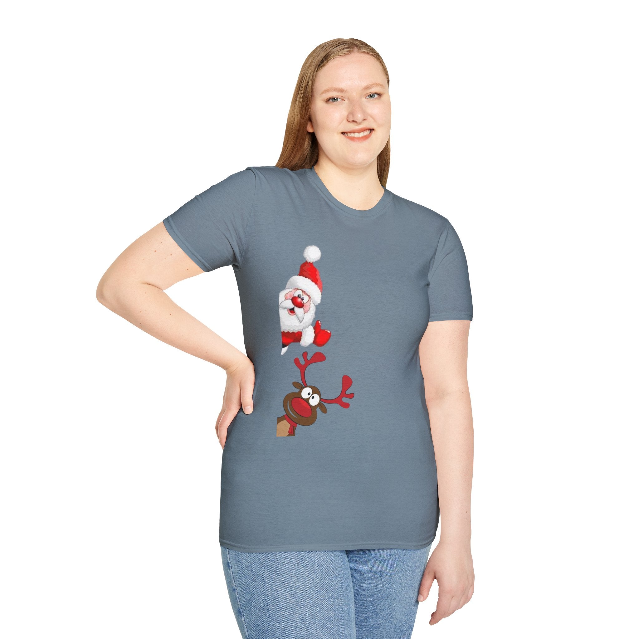 Christmas Santa and Reindeer Unisex Softstyle T-Shirt
