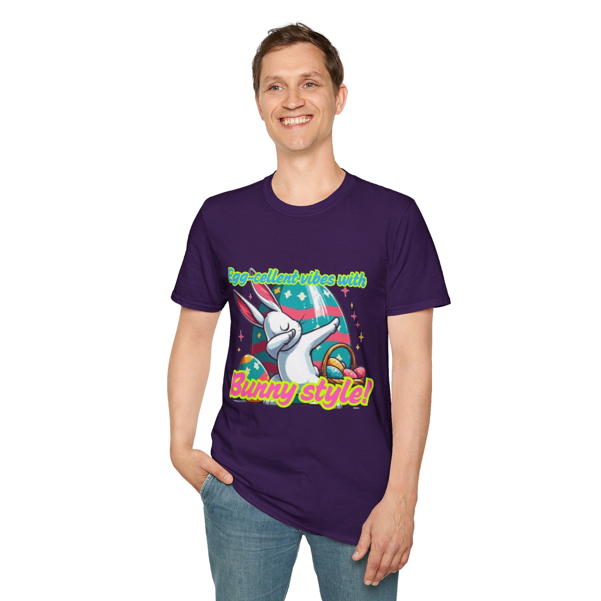 Egg-cellent Vibes With Bunny Style Unisex Softstyle T-Shirt