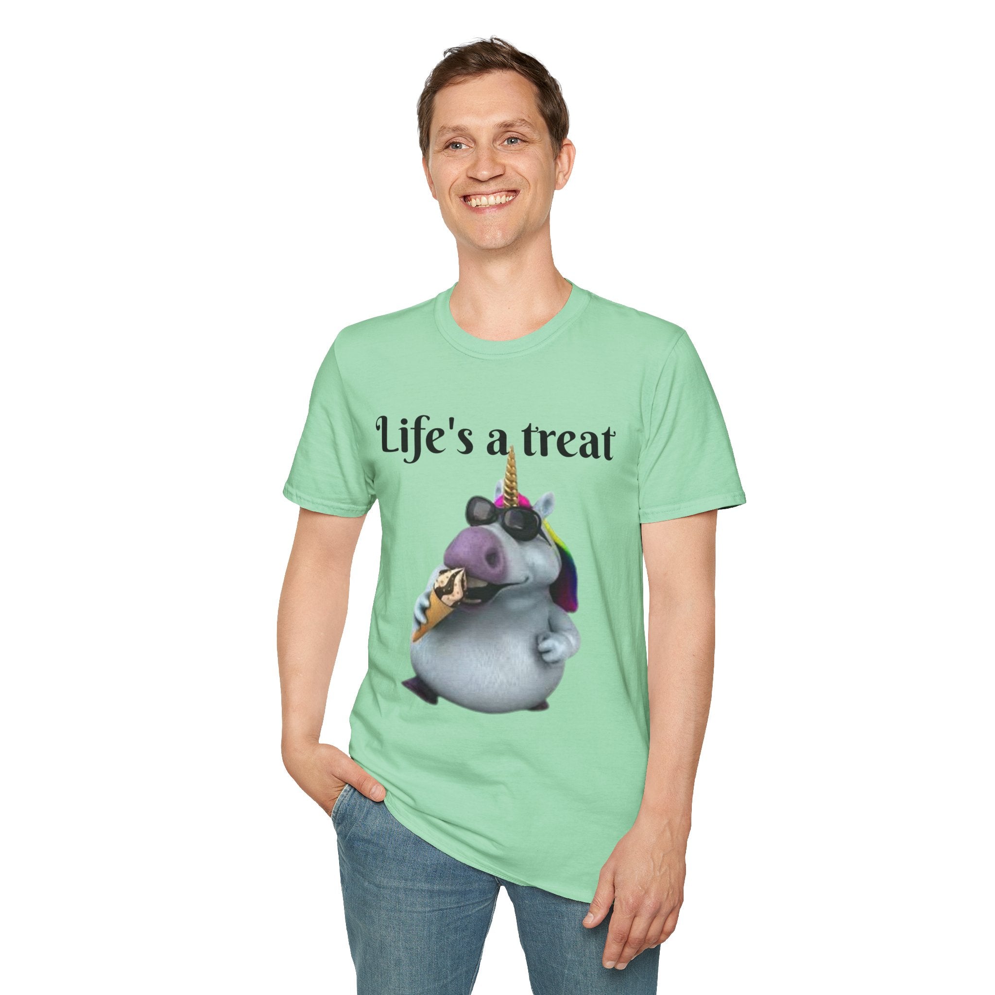 Life's A Treat Unicorn Unisex Softstyle T-Shirt