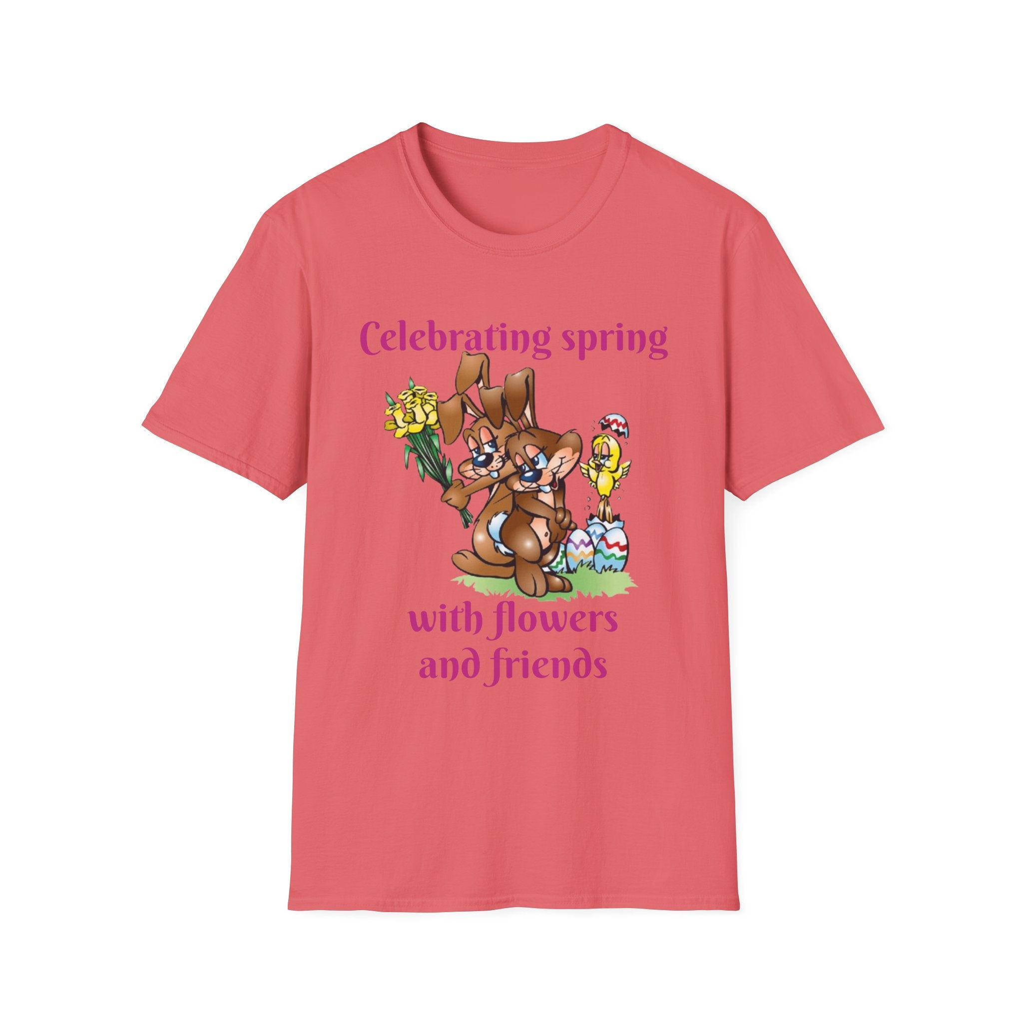 Celebrating Spring With Flowers And Friends Bunny Unisex Softstyle T-Shirt