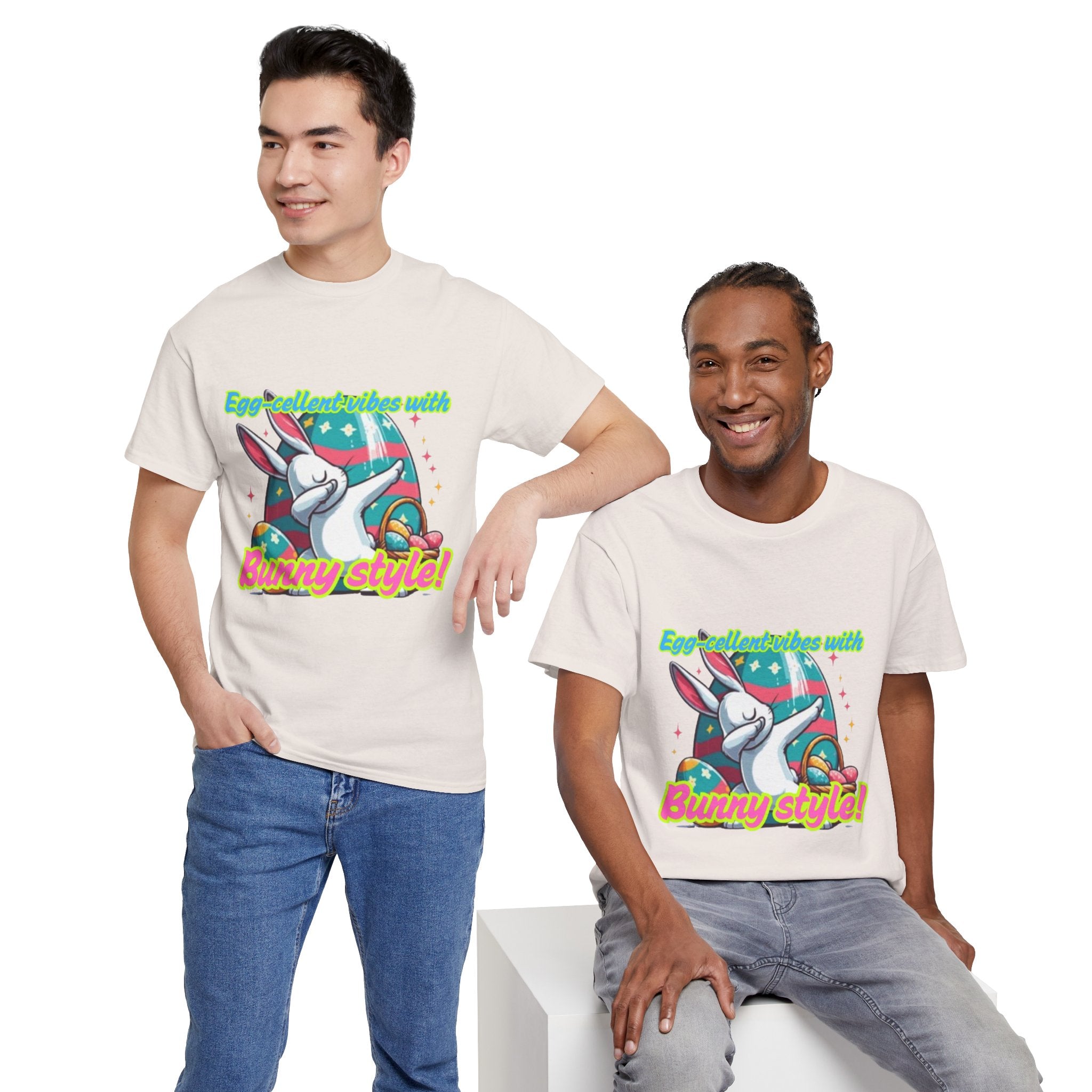 Egg-cellent Vibes With Bunny Style Unisex Heavy Cotton T-Shirt