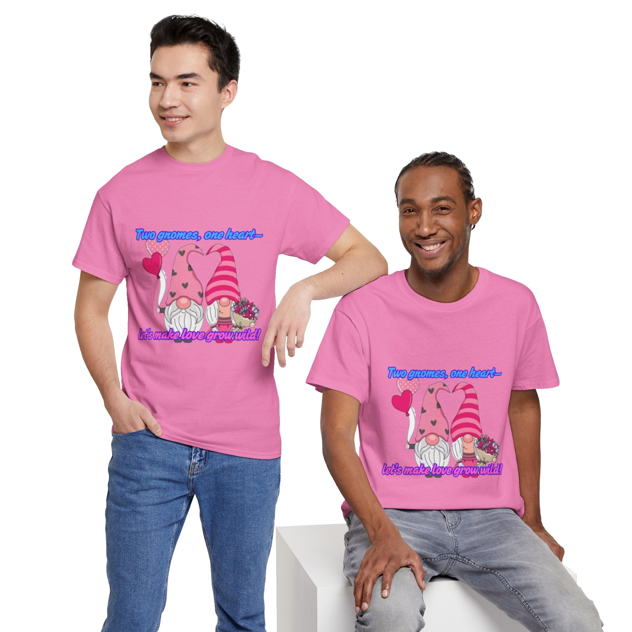 Two Gnomes, One Heart- Let's Make Love Grow Wild Unisex Heavy Cotton T-Shirt