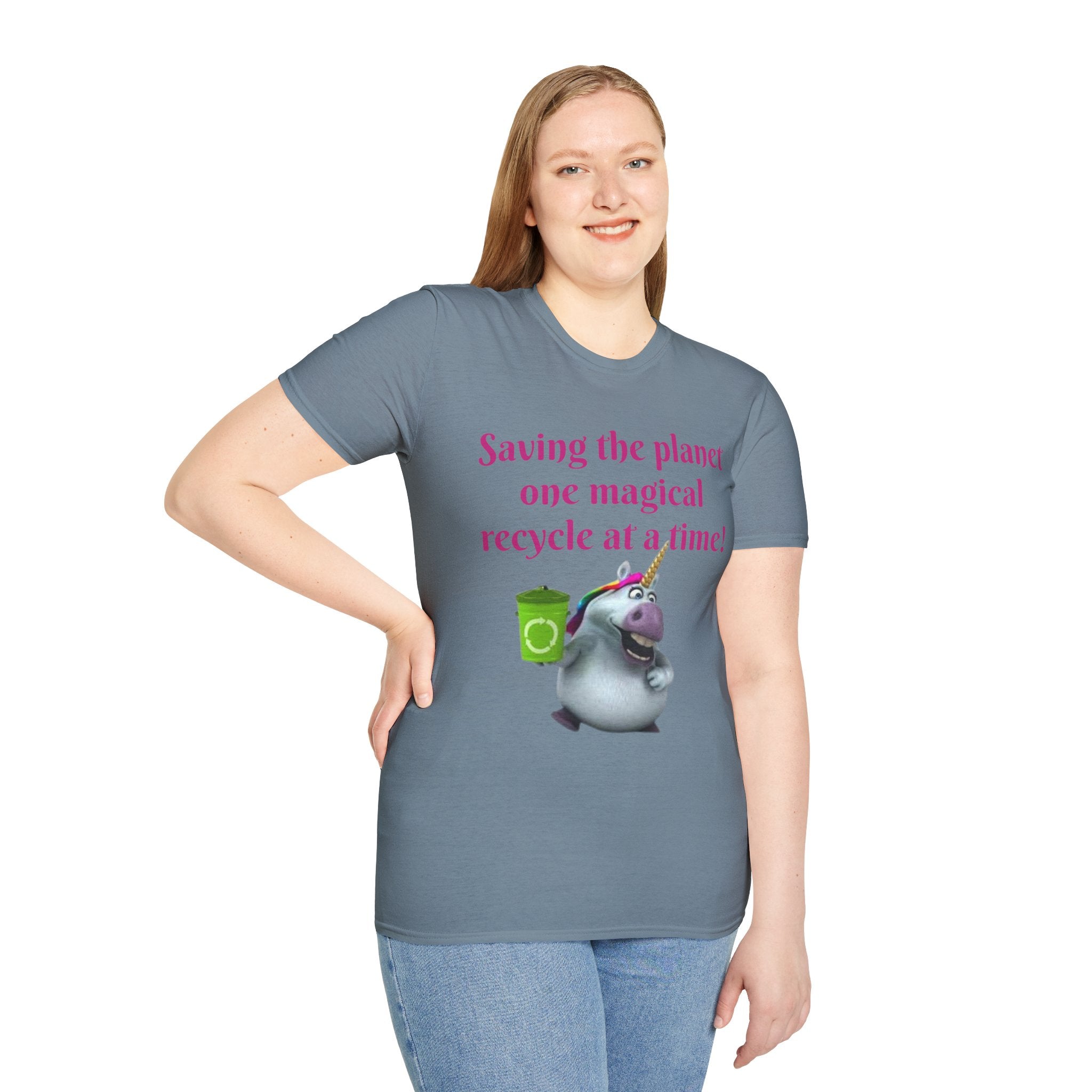 Saving The Planet One Magical Recycle At A Time! Unicorn Unisex Softstyle T-Shirt