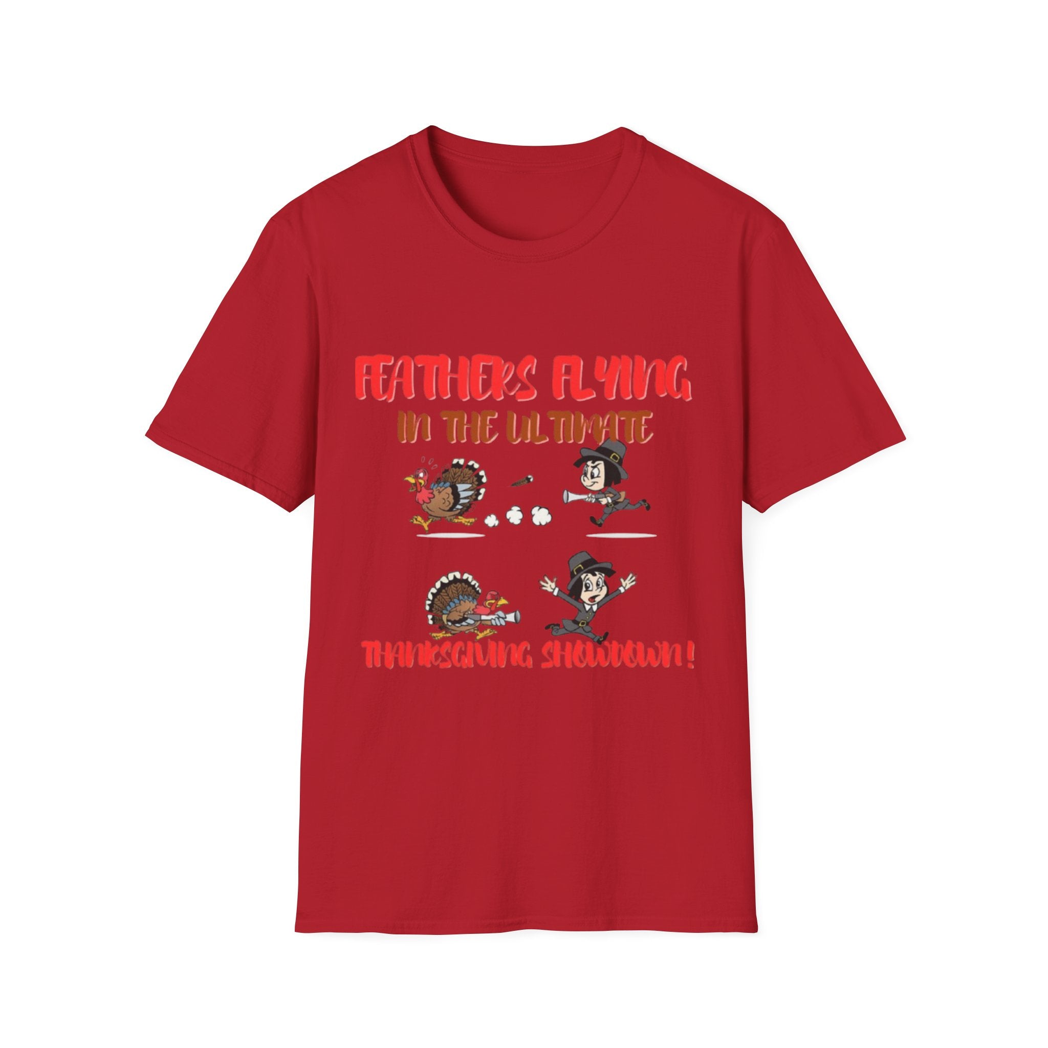 Feathers Flying In The Ultimate Thanksgiving Showdown Unisex Softstyle T-Shirt