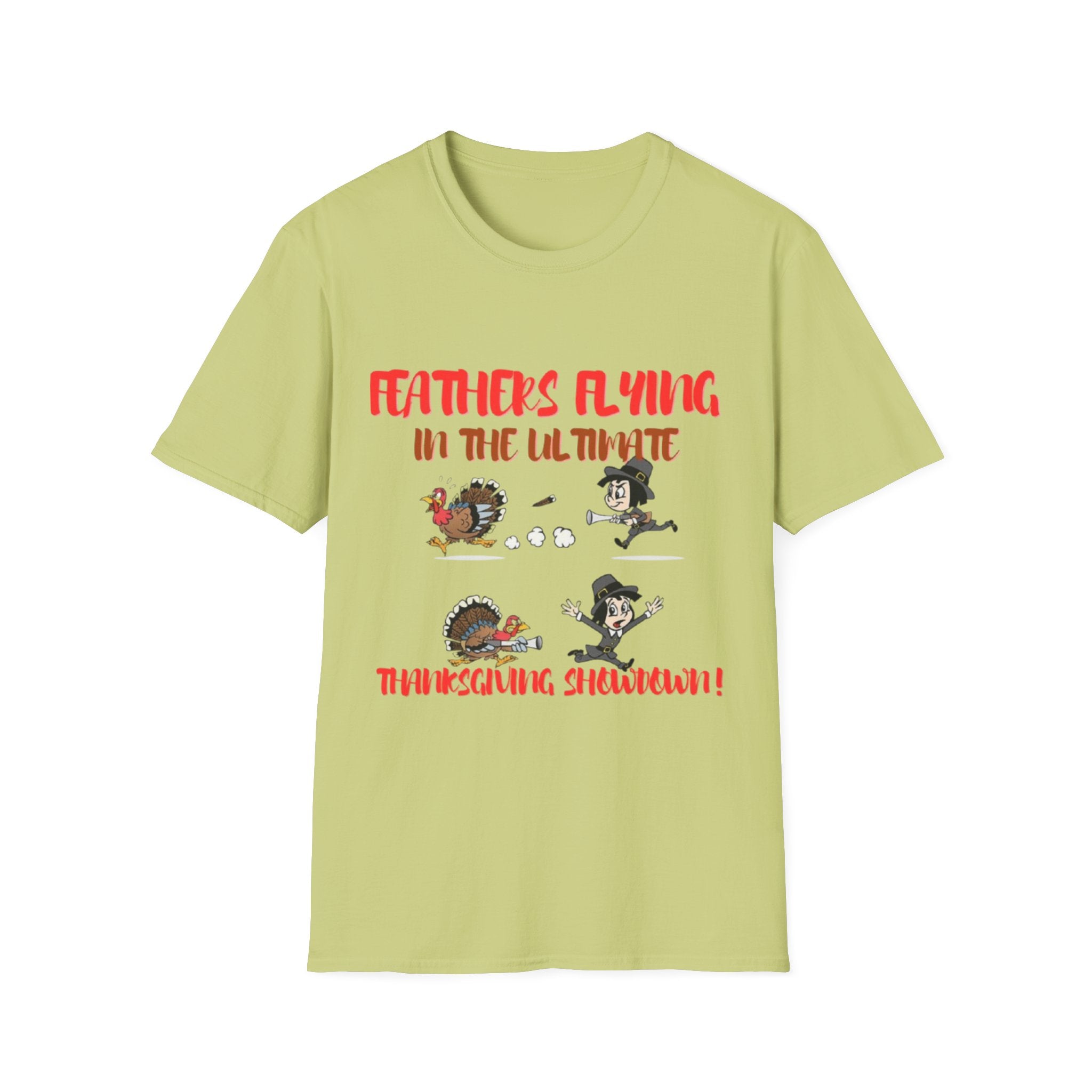 Feathers Flying In The Ultimate Thanksgiving Showdown Unisex Softstyle T-Shirt
