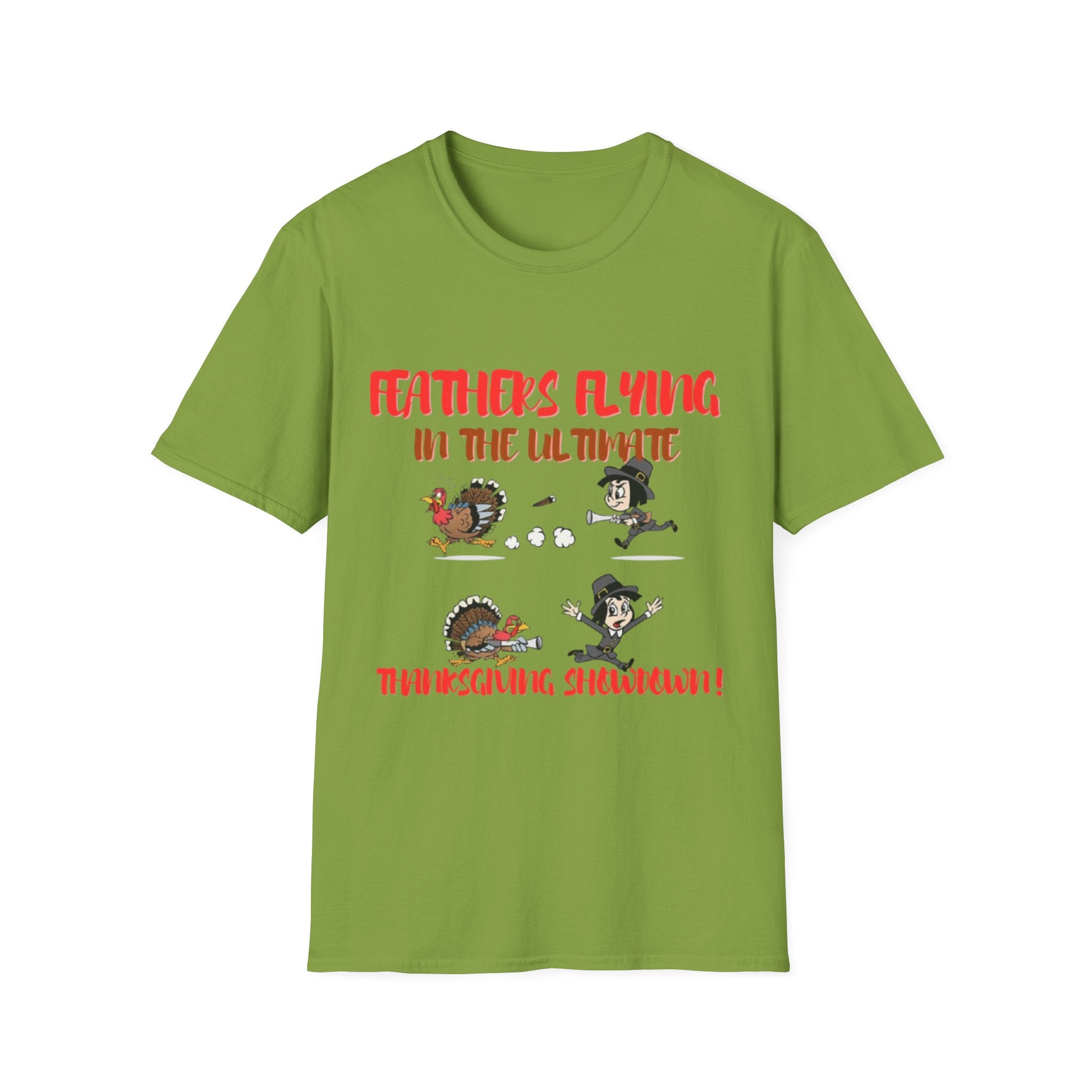 Feathers Flying In The Ultimate Thanksgiving Showdown Unisex Softstyle T-Shirt
