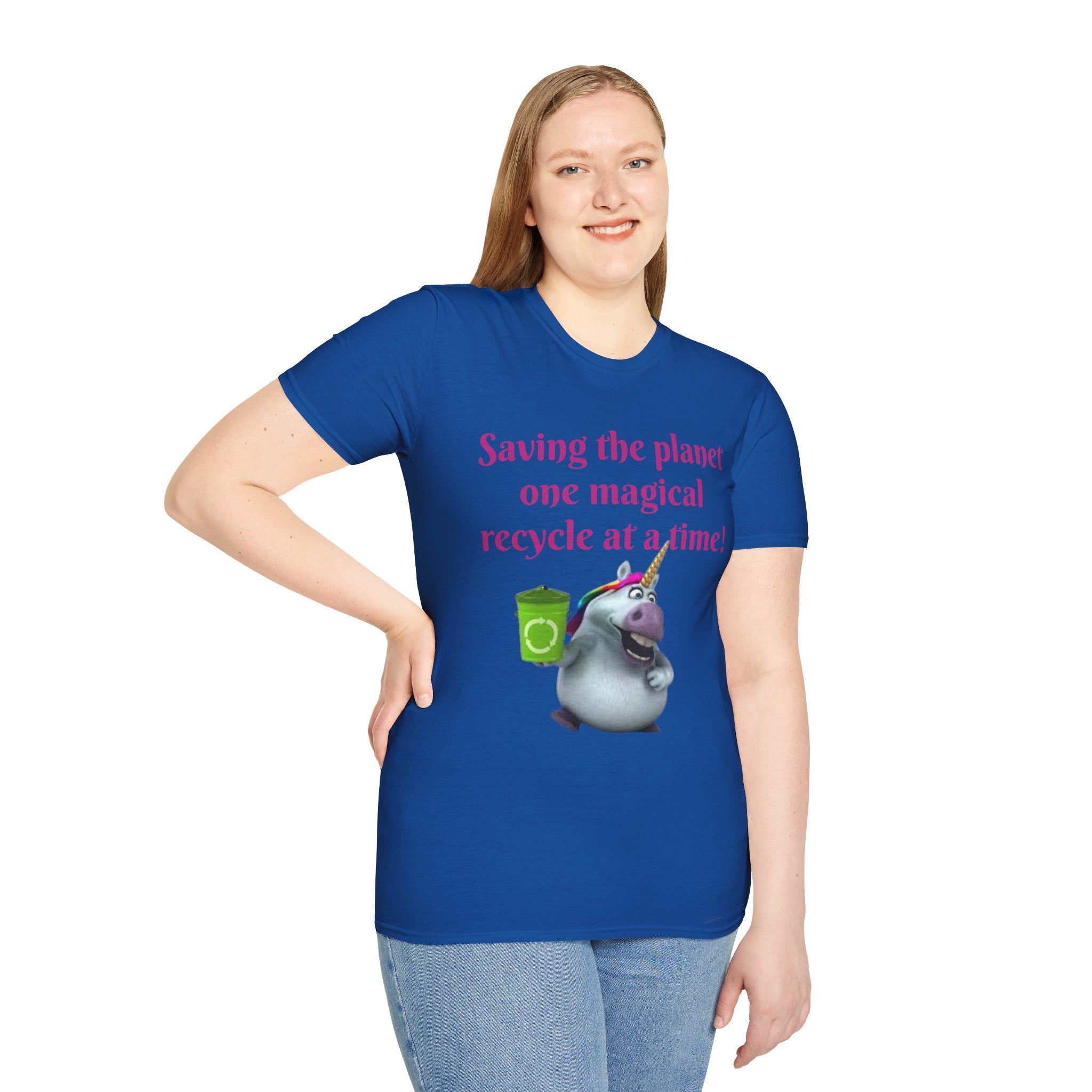 Saving The Planet One Magical Recycle At A Time! Unicorn Unisex Softstyle T-Shirt