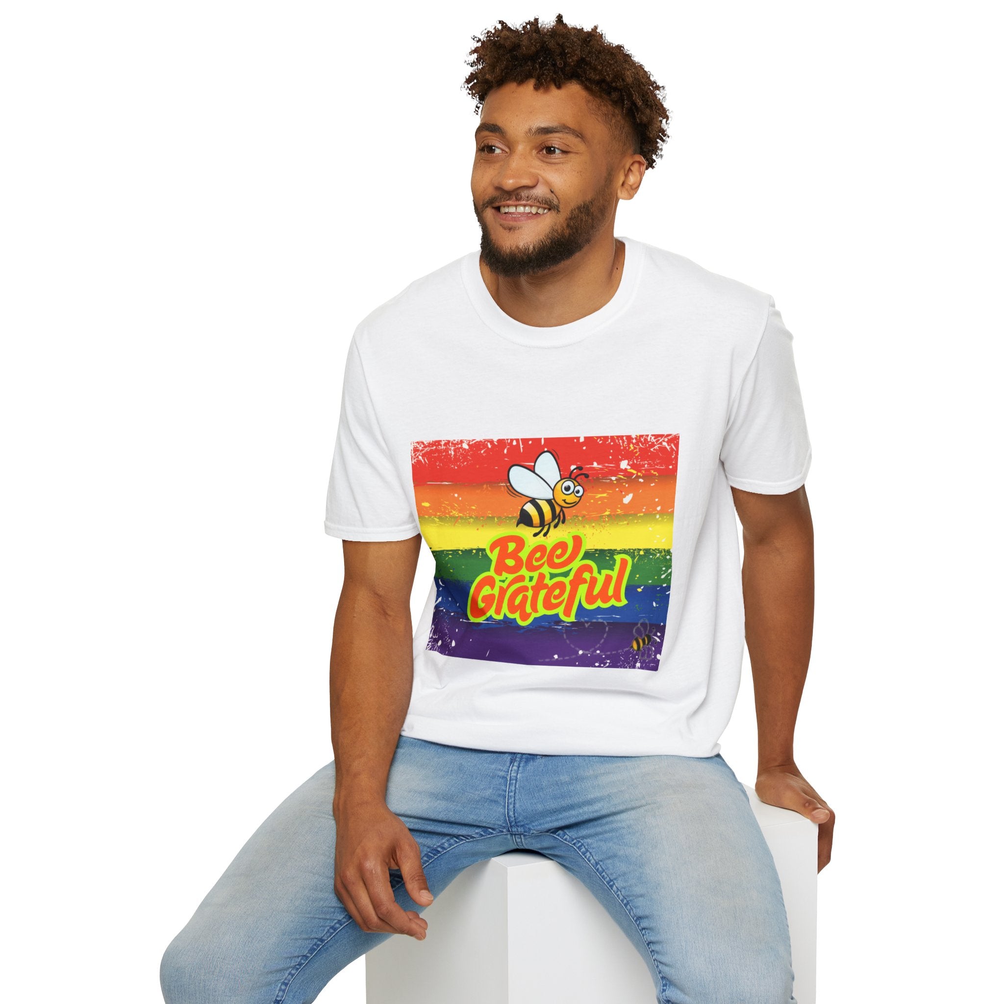 Bee Grateful Rainbow Unisex Softstyle T-Shirt