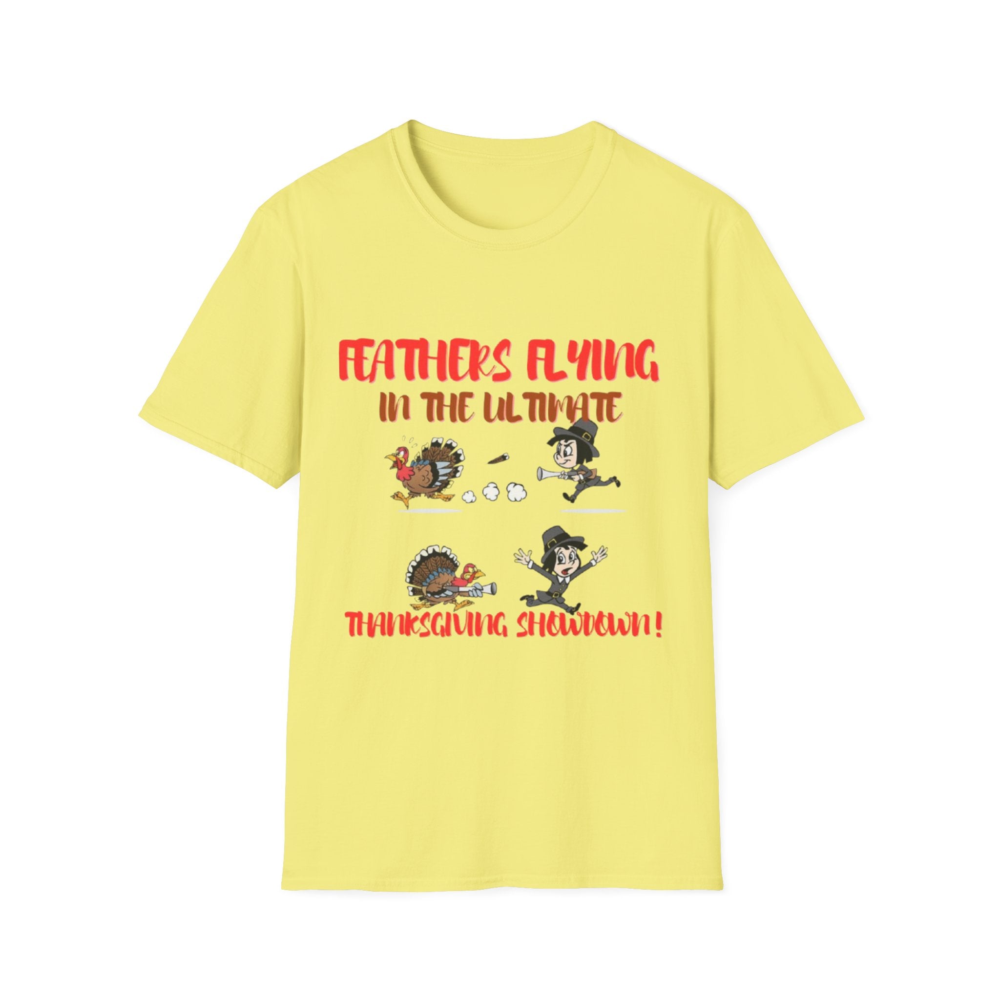 Feathers Flying In The Ultimate Thanksgiving Showdown Unisex Softstyle T-Shirt