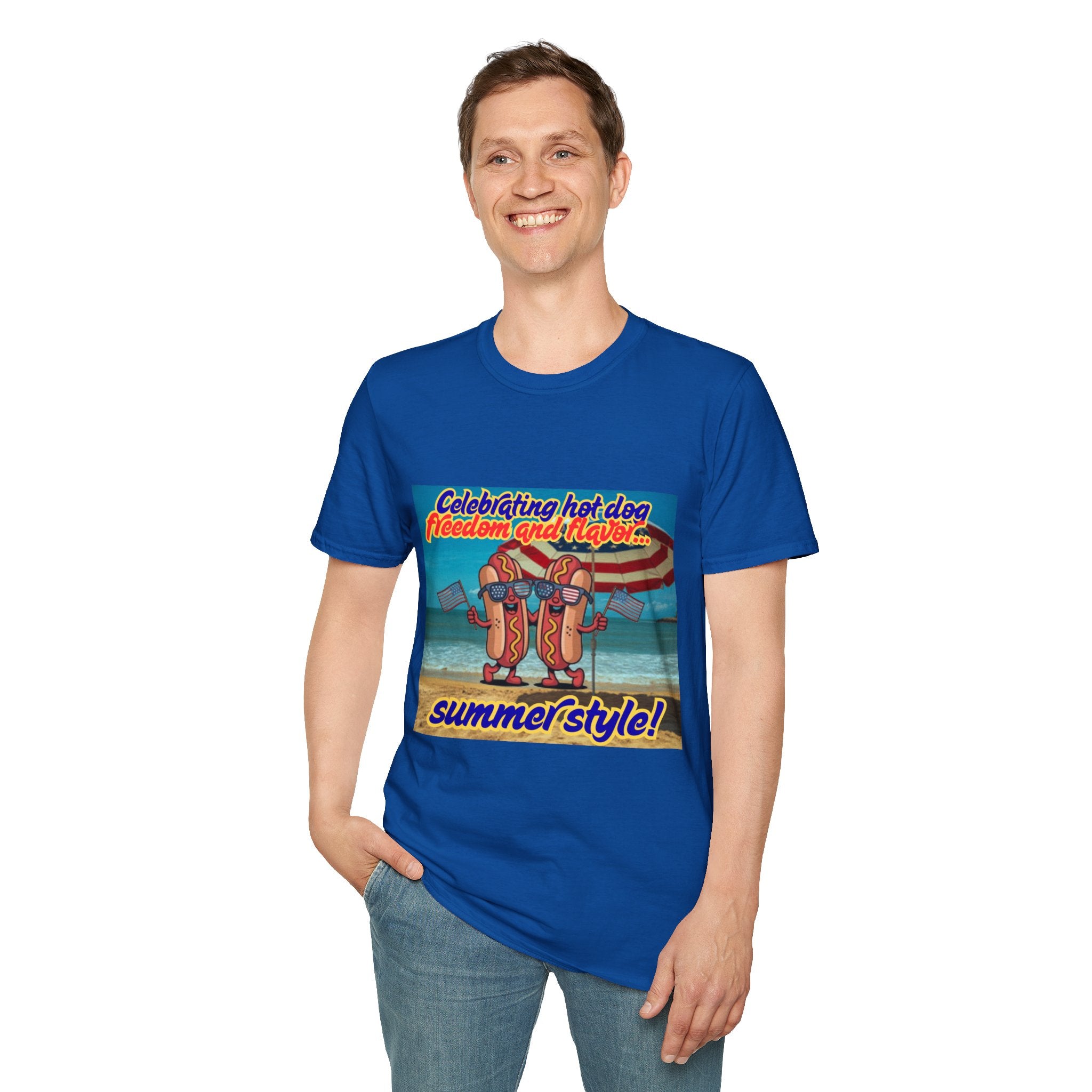 Celebrating Hot Dog Freedom And Flavor Summer Style! Unisex Softstyle T-Shirt