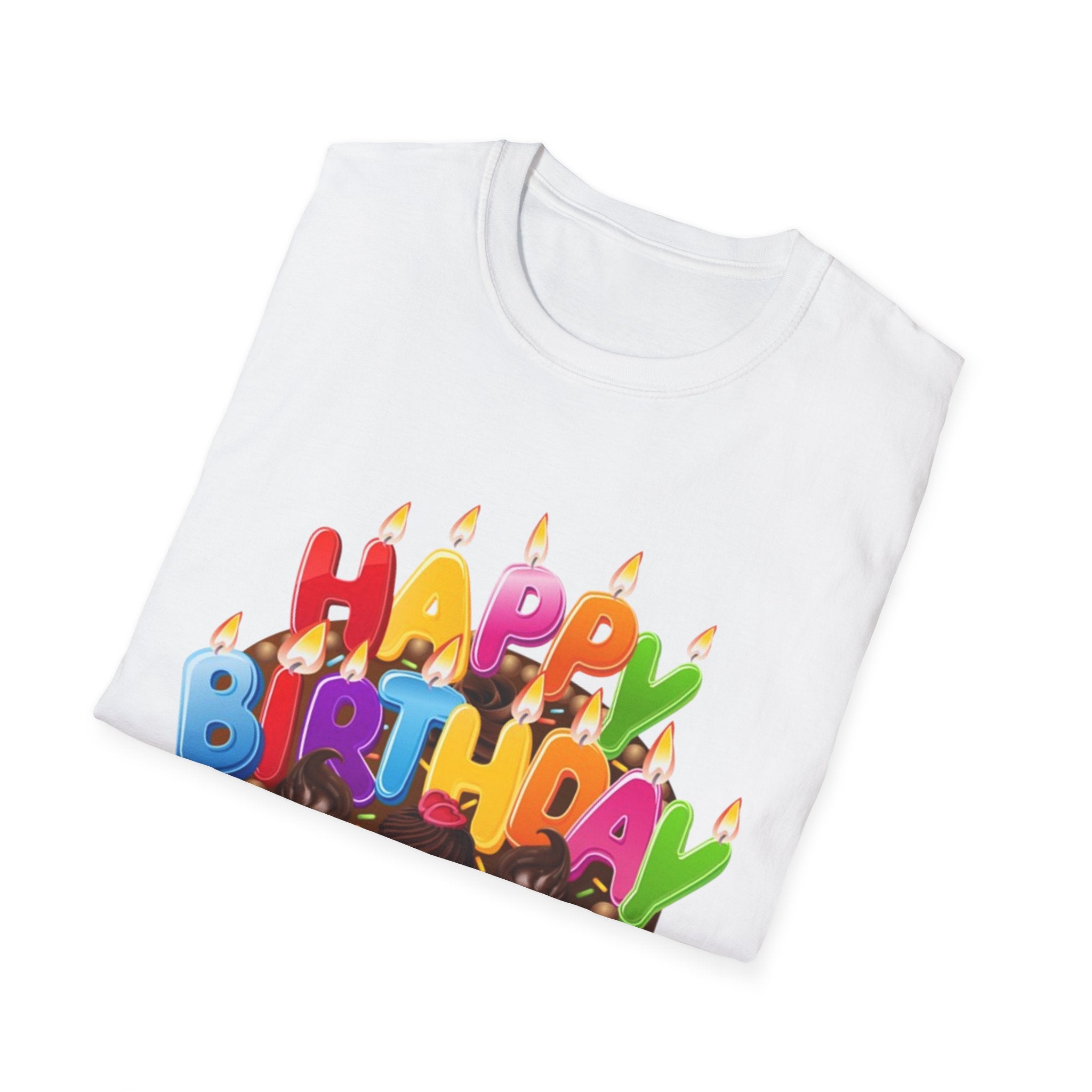 Happy Birthday Cake Unisex Softstyle T-Shirt Personalize It!