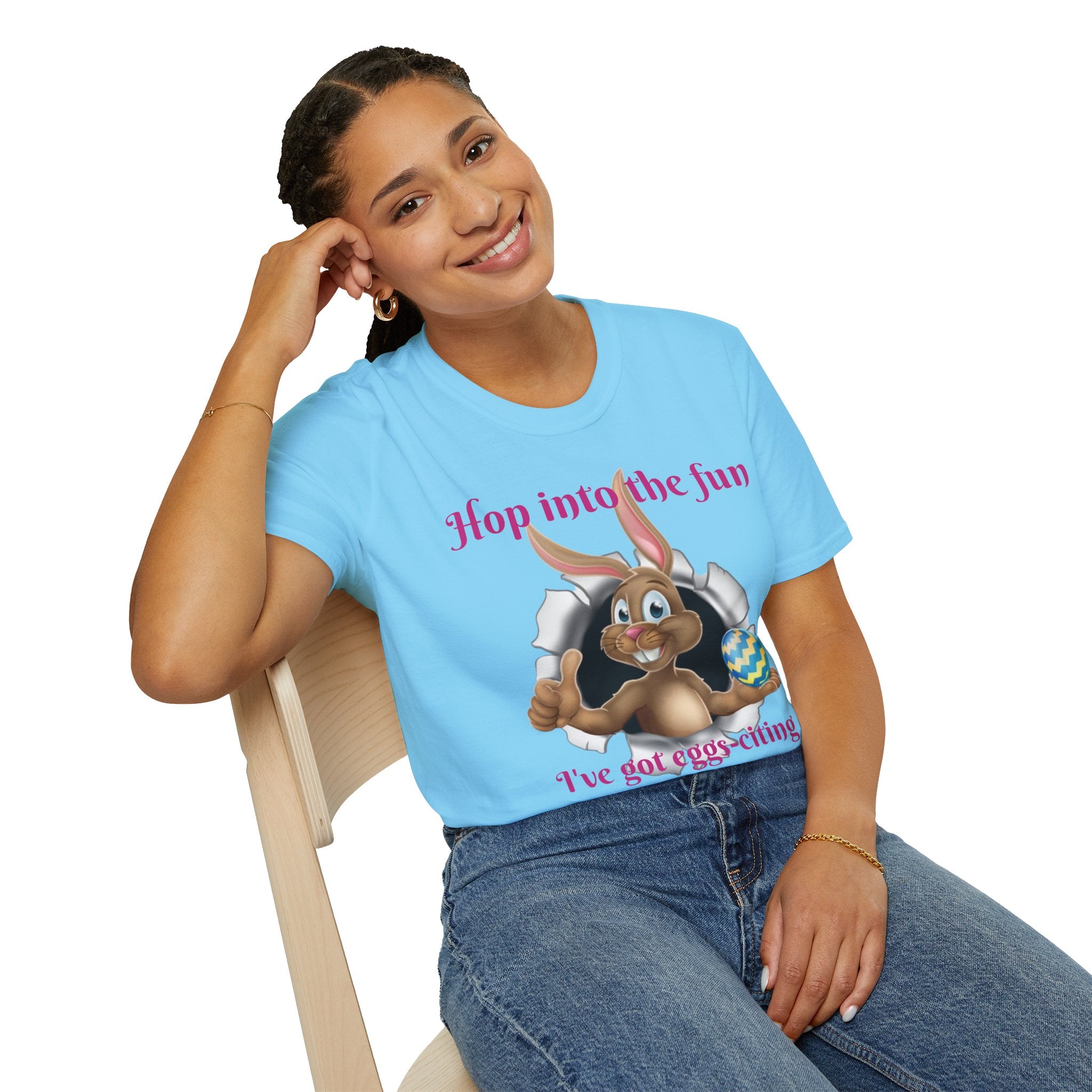 Hop Into The Fun I've Got Eggs-citing Surprises Bunny Unisex Softstyle T-Shirt