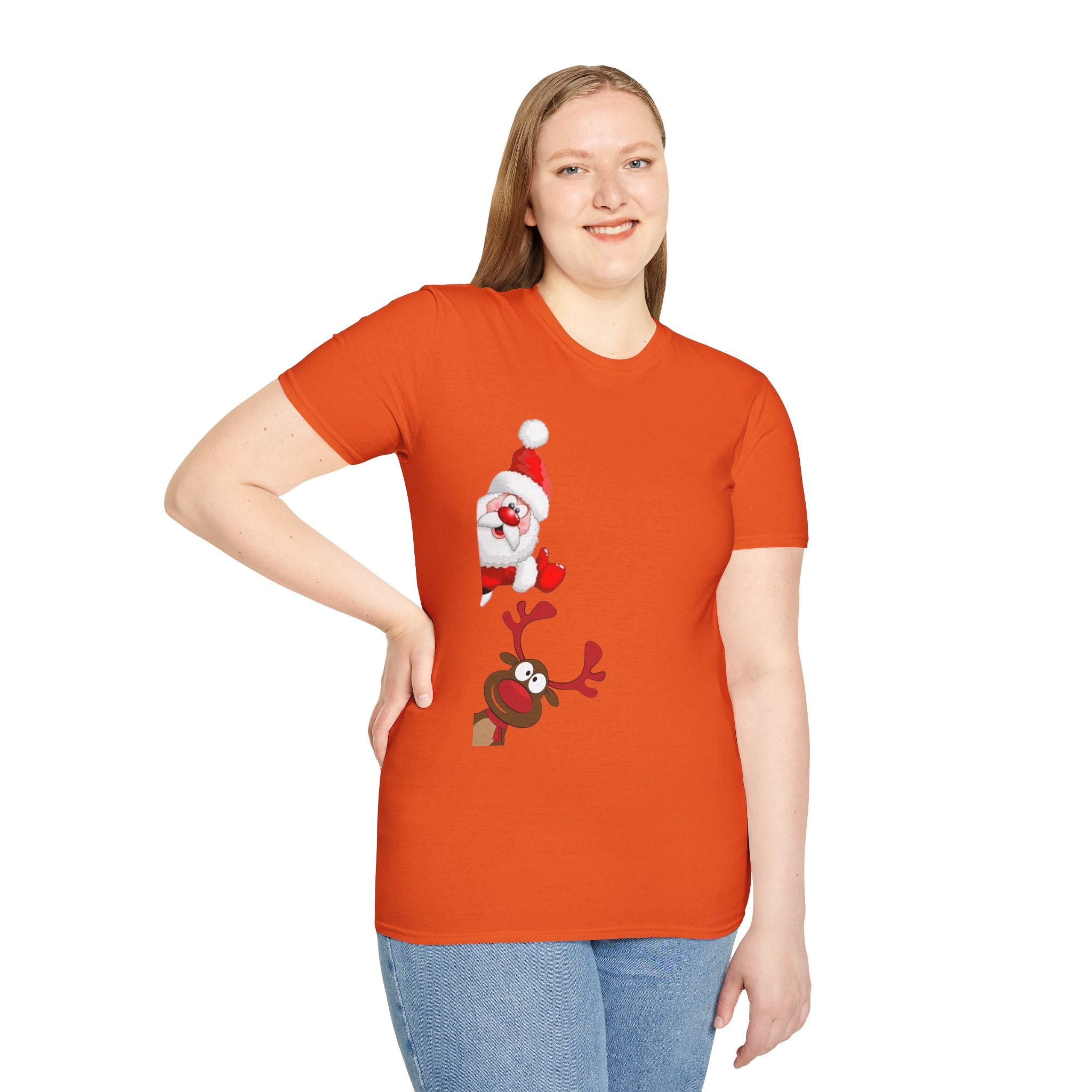 Christmas Santa and Reindeer Unisex Softstyle T-Shirt