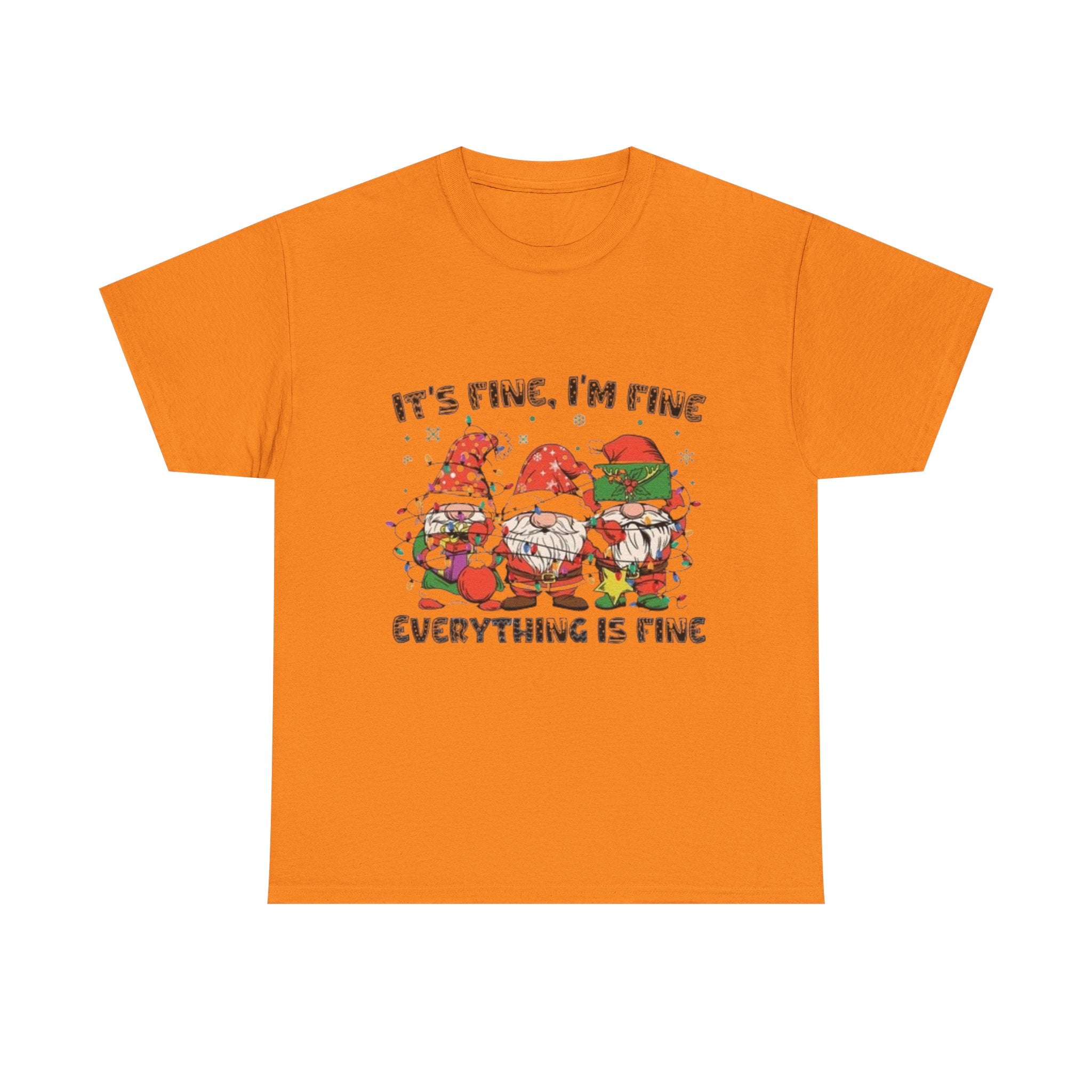 It's Fine, I'm Fine, Everything Is Fine Gnome Christmas Unisex Heavy Cotton T-Shirt