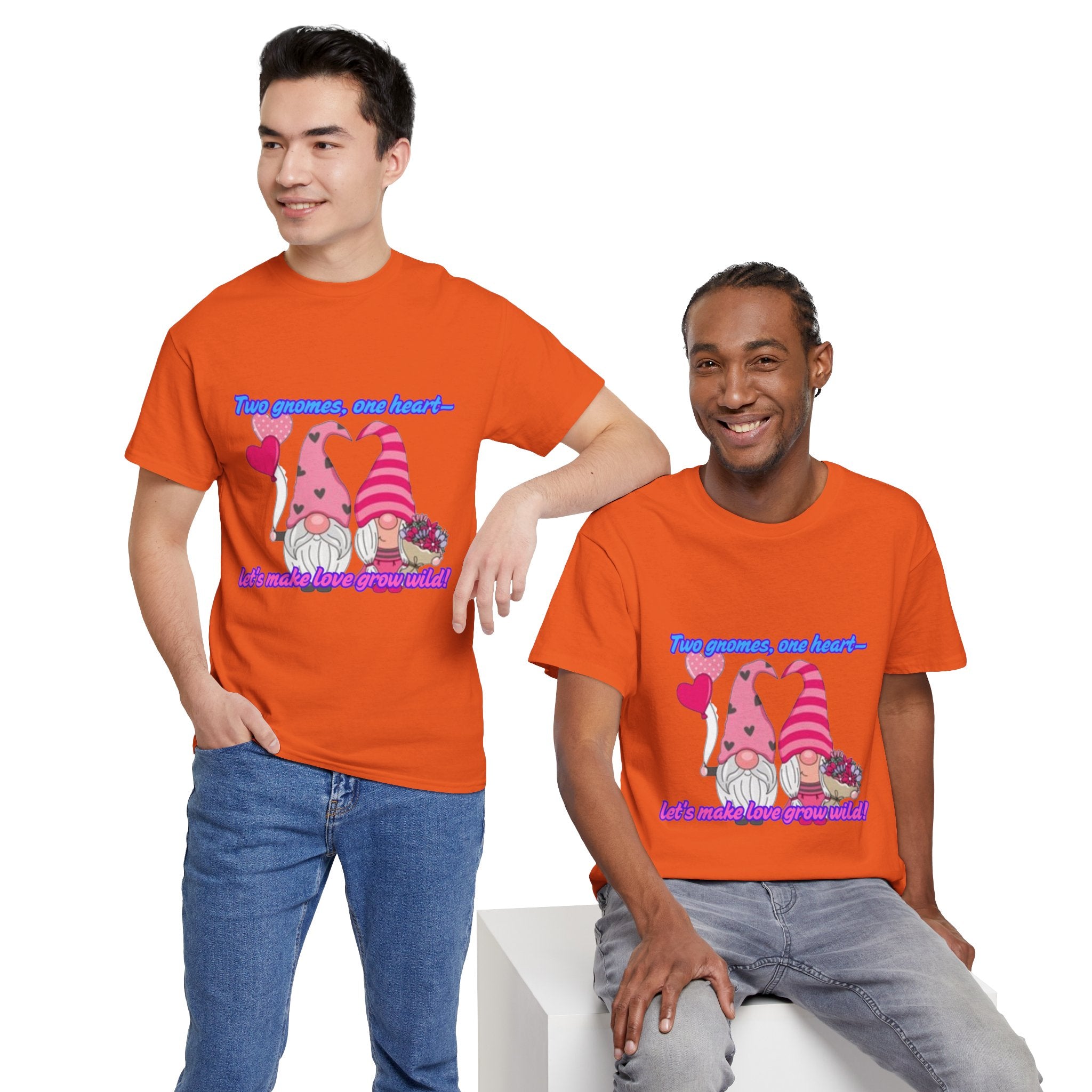 Two Gnomes, One Heart- Let's Make Love Grow Wild Unisex Heavy Cotton T-Shirt