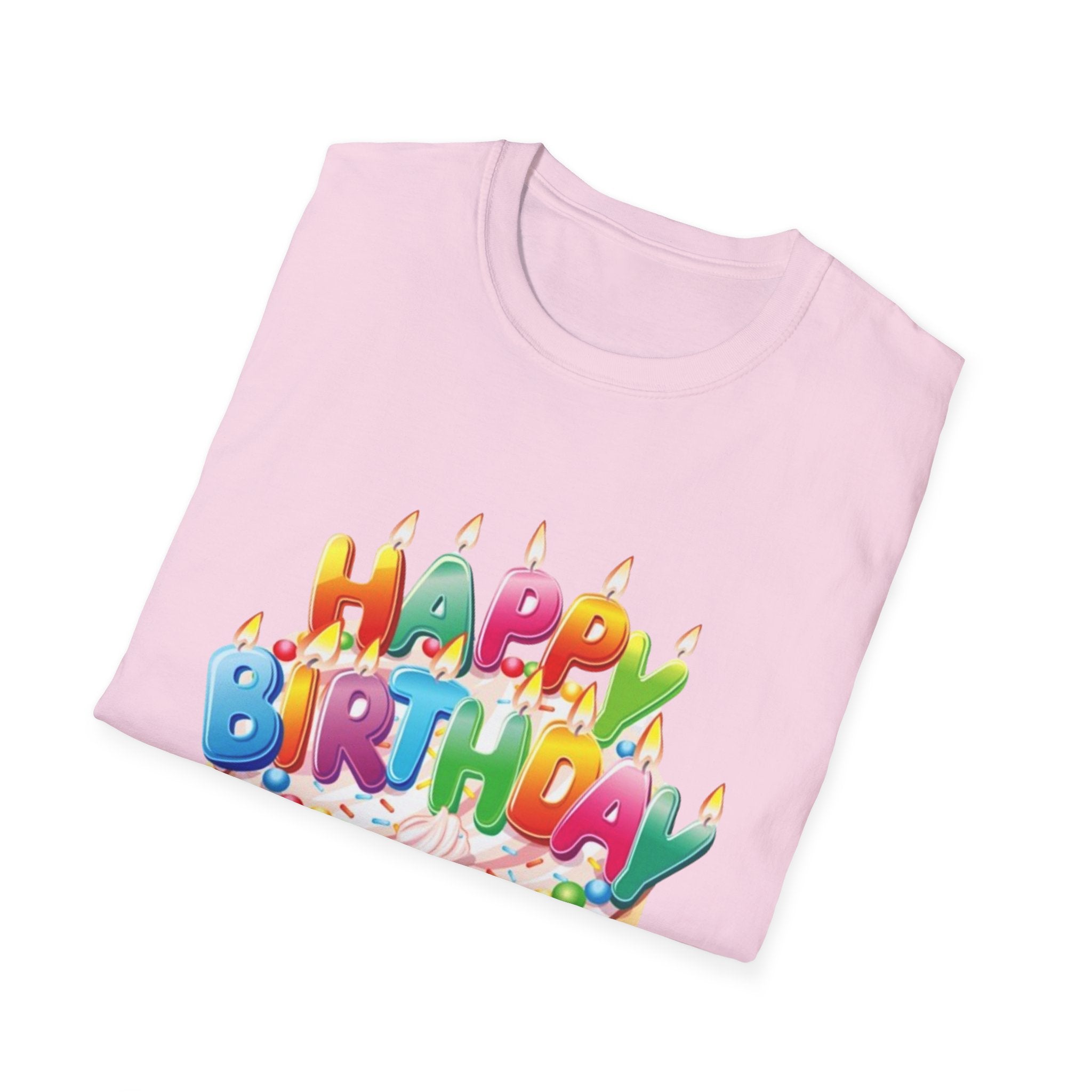 Happy Birthday Cake Unisex Softstyle T-Shirt-Personalize It!