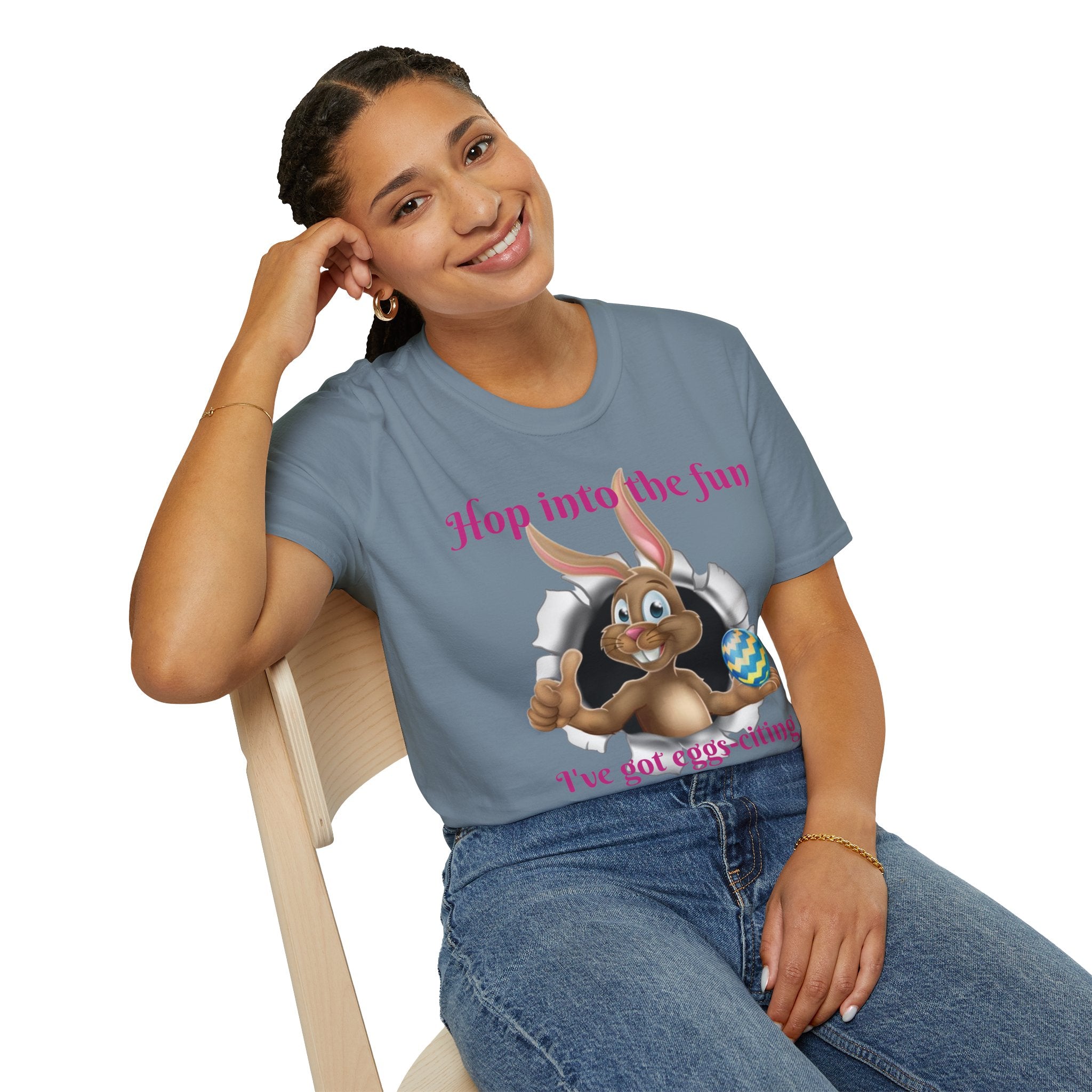 Hop Into The Fun I've Got Eggs-citing Surprises Bunny Unisex Softstyle T-Shirt