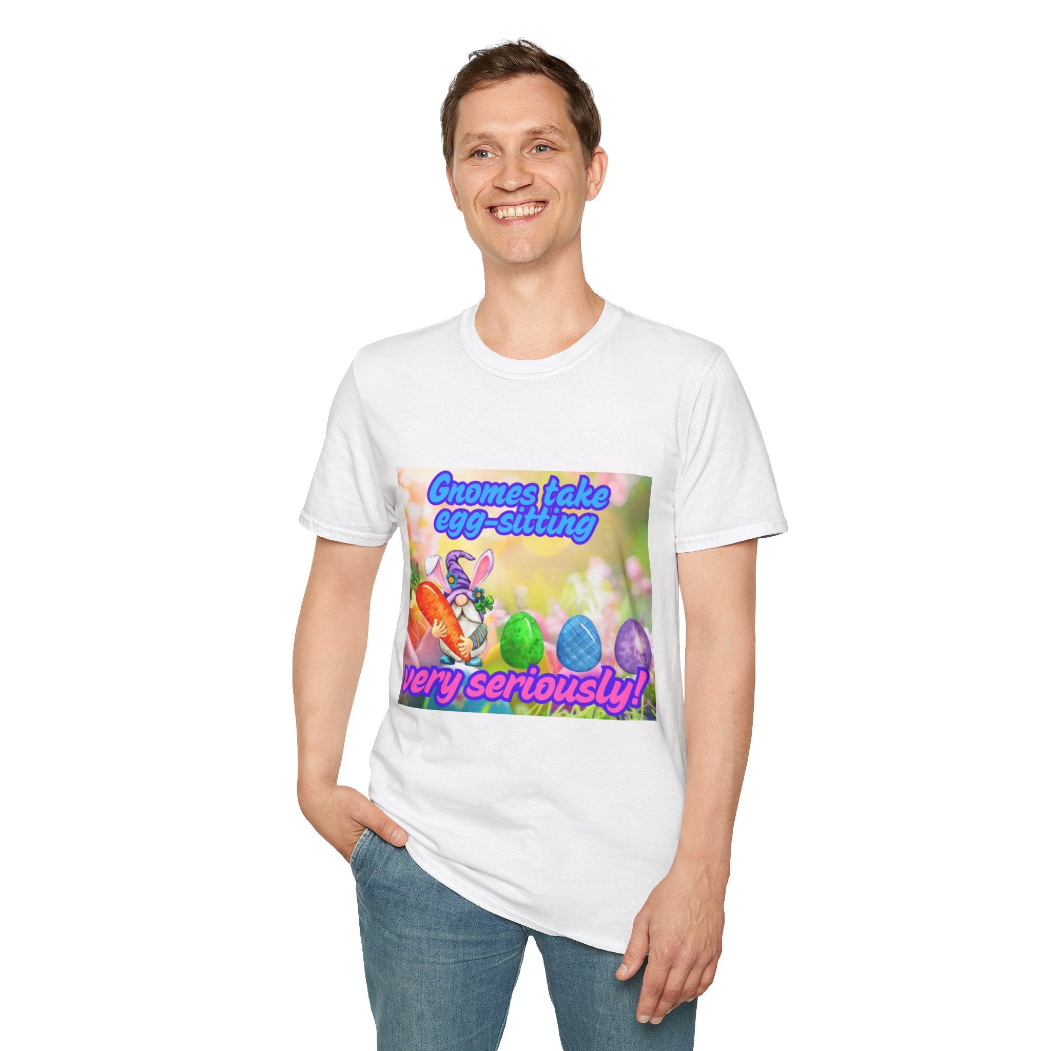 Gnomes Take Egg-Sitting Very Seriously Unisex Softstyle T-Shirt