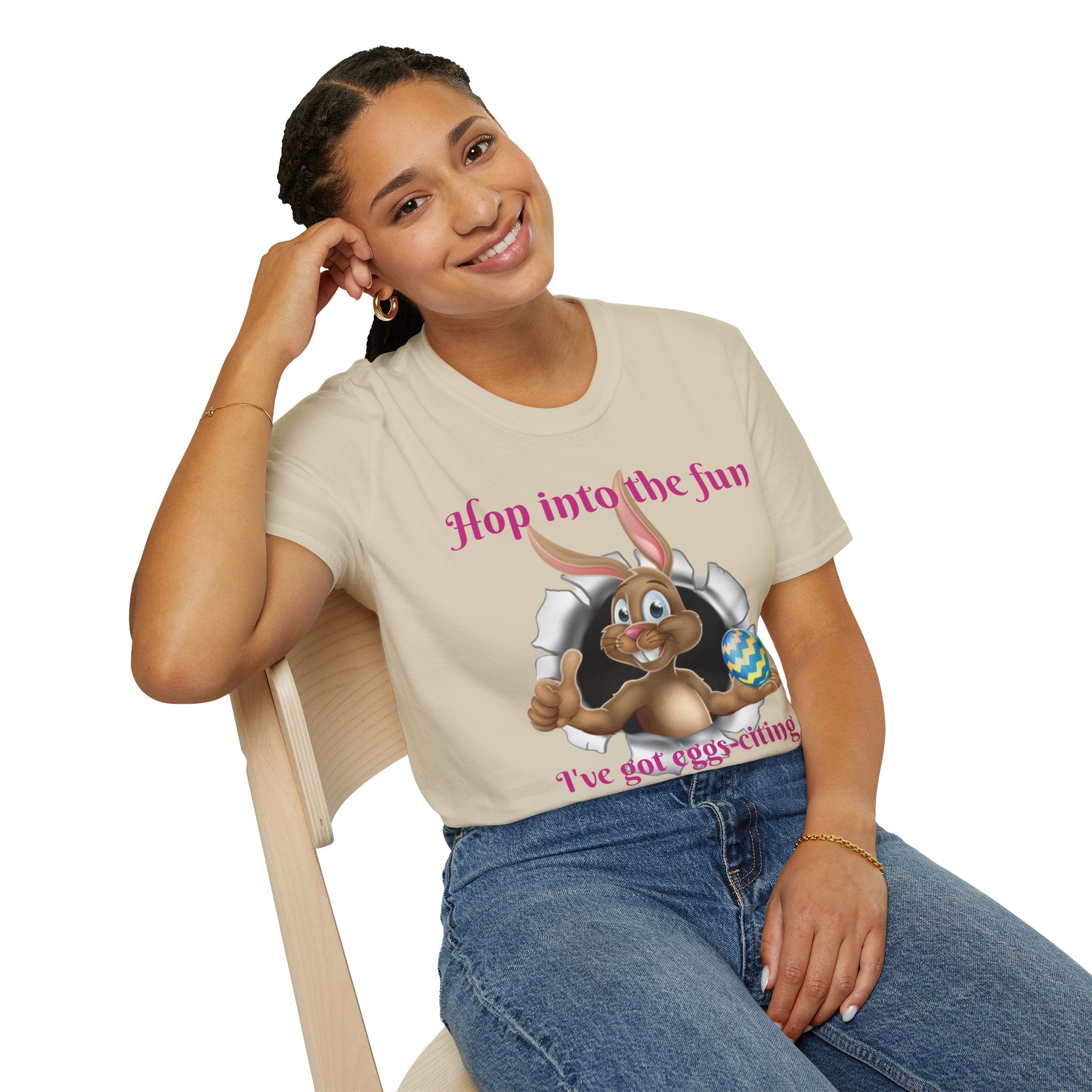 Hop Into The Fun I've Got Eggs-citing Surprises Bunny Unisex Softstyle T-Shirt