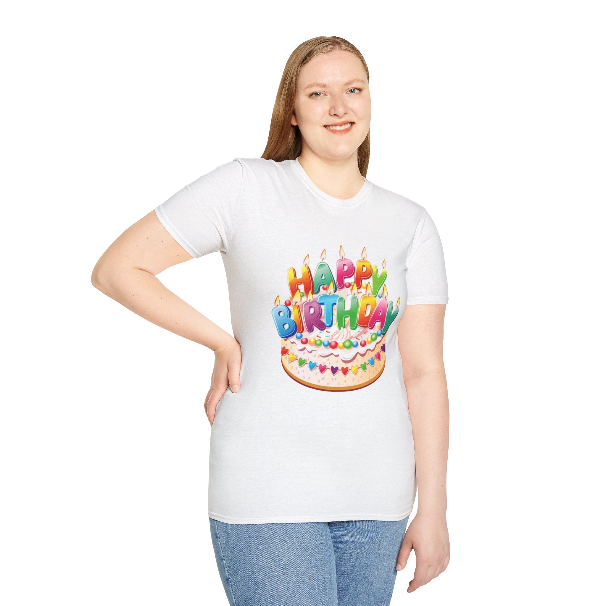 Happy Birthday Cake Unisex Softstyle T-Shirt-Personalize It!